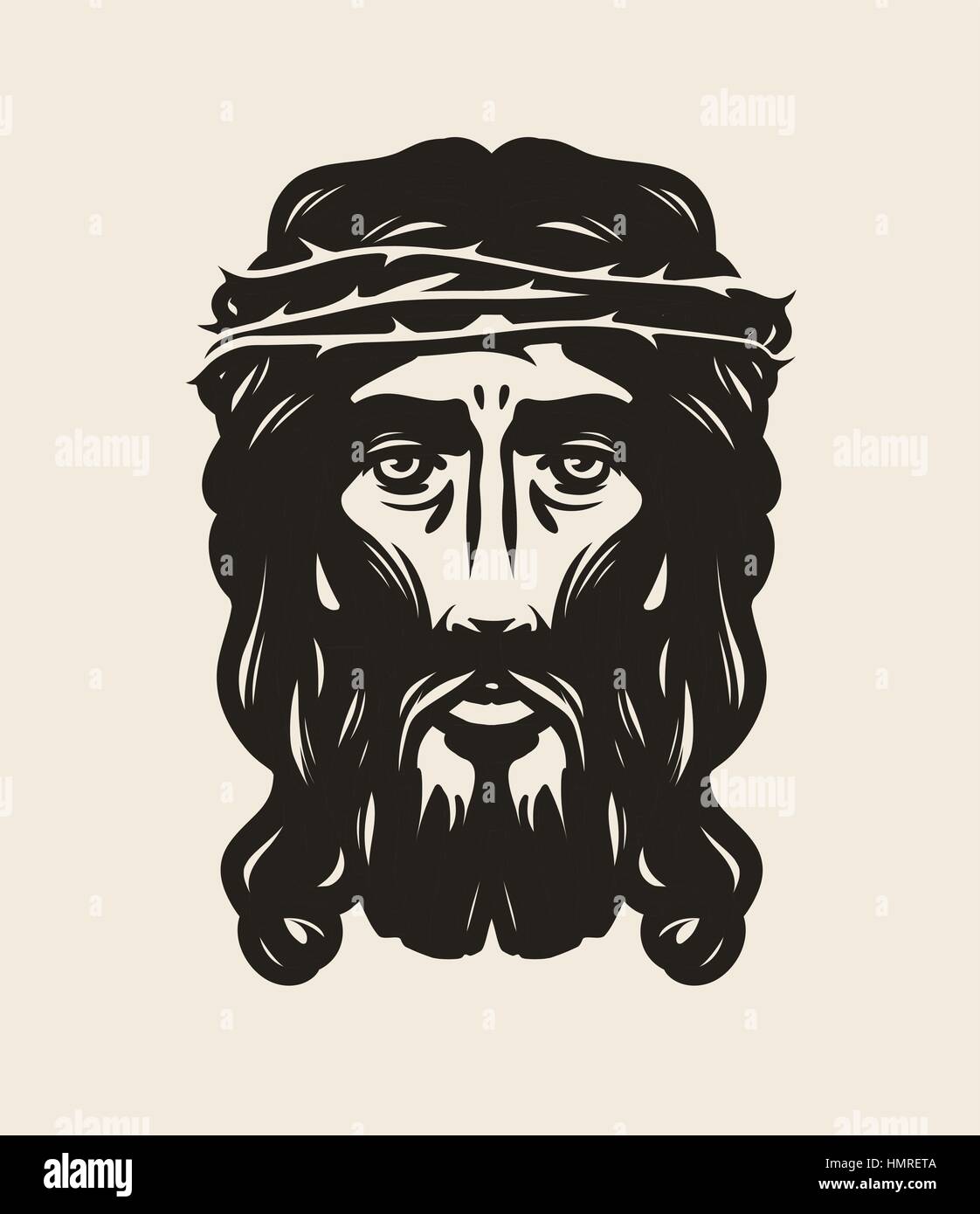 Gesù Cristo faccia. Dio, religione simbolo. Arte illustrazione vettoriale Illustrazione Vettoriale