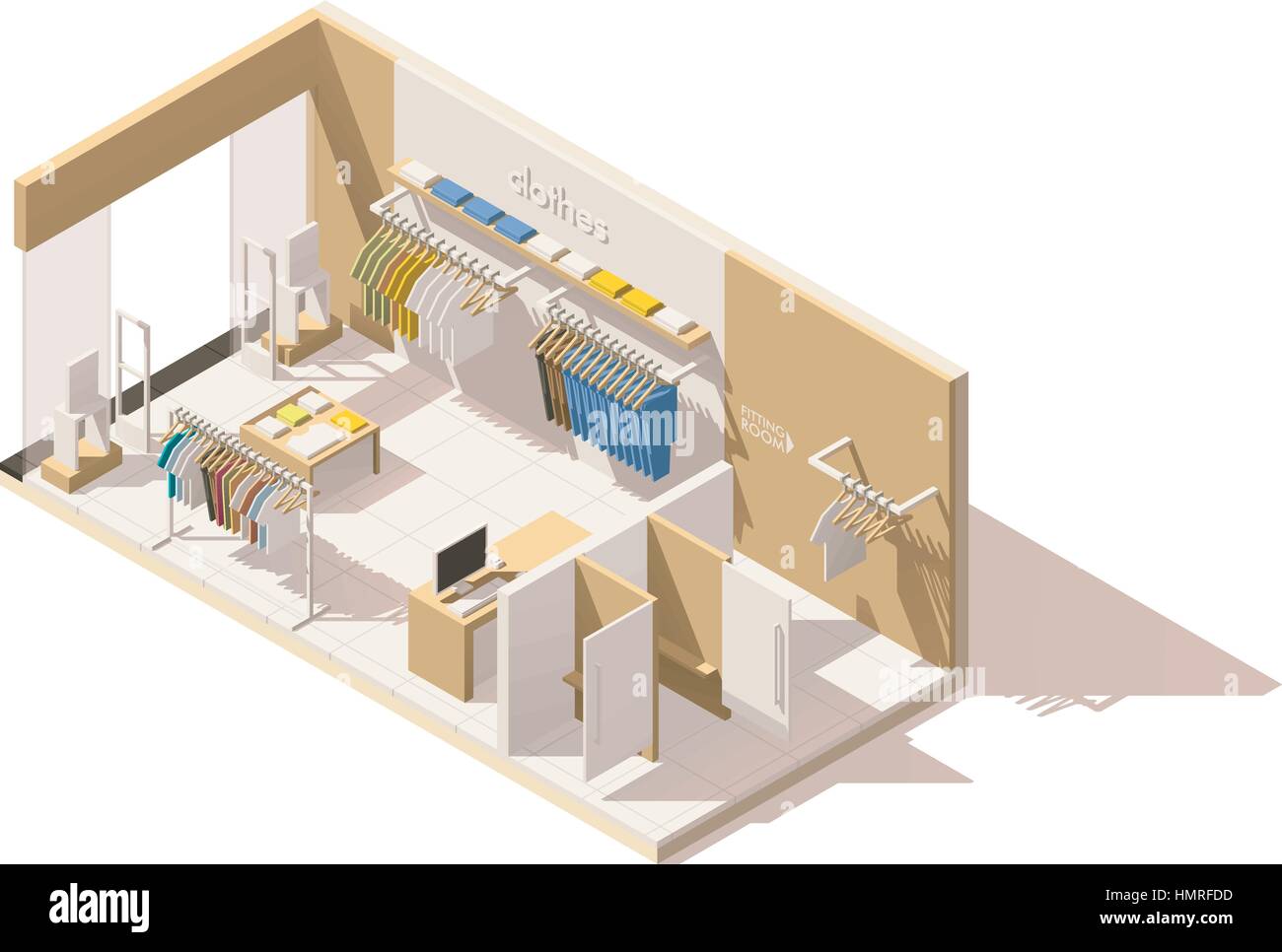 Vettore bassa isometrica poli abbigliamento icona store Illustrazione Vettoriale