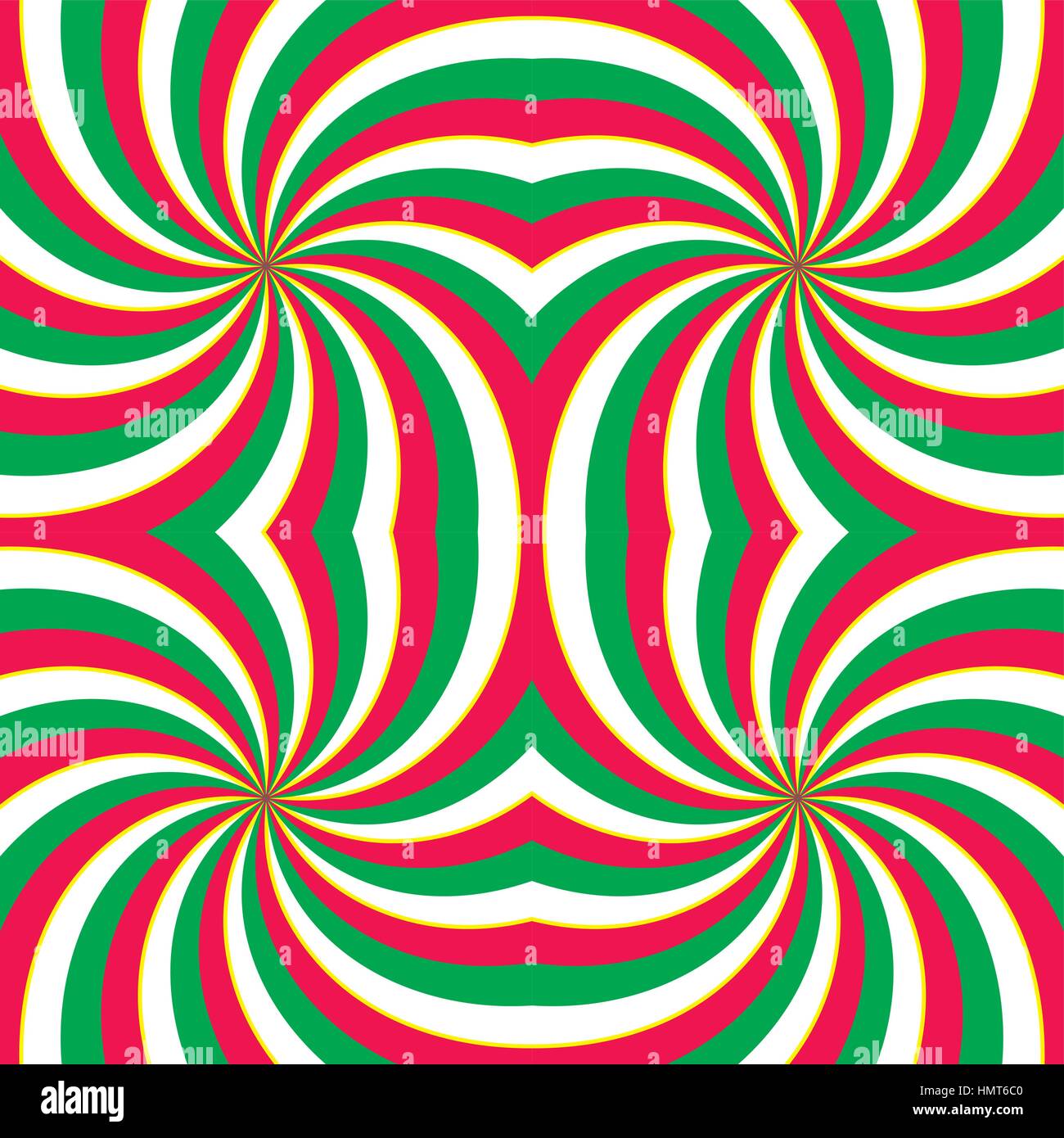 Ipnotico di vorticazione vortice radiale dello sfondo. Rosso, strisce verdi e bianche moto vorticoso in piazza. Illustrazione vettoriale in formato EPS8 formato. Illustrazione Vettoriale