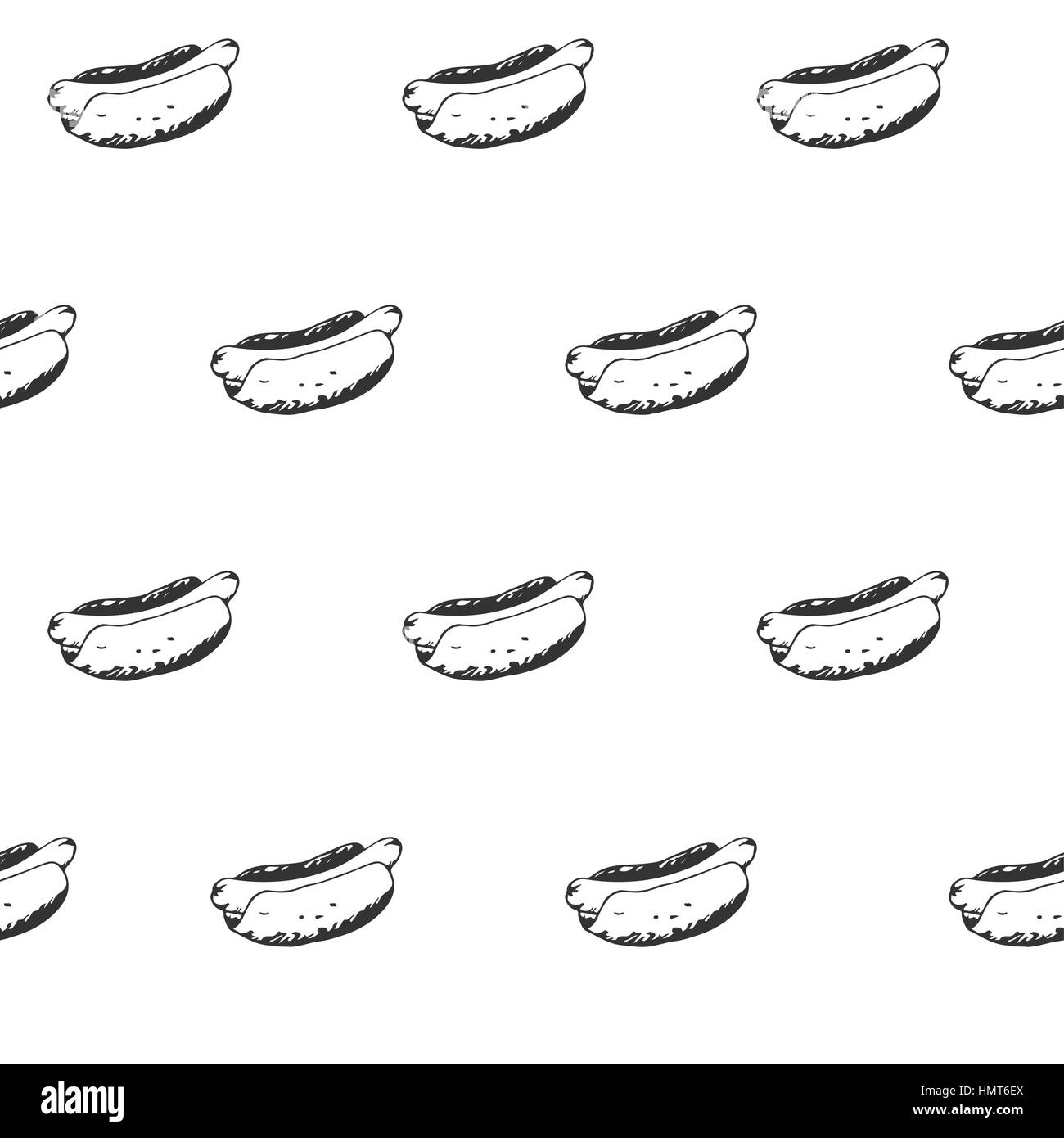 Hotdog seamless pattern sfondo. Fast food texture continua con disegnati a mano hot dog con senape o maionese. EPS8 illustrazione vettoriale con p Illustrazione Vettoriale