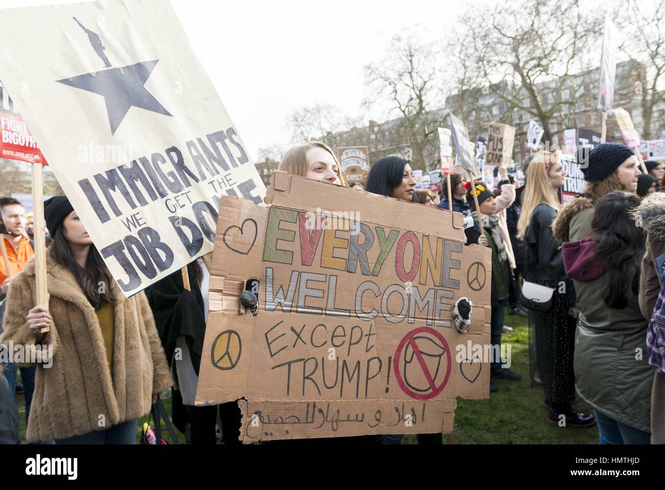 London, Regno Unito di Gran Bretagna e Irlanda del Nord. 04 feb 2017. Protesta contro Trump divieto di viaggio. Londra, Regno Unito. 04/02/2017 | Utilizzo di credito in tutto il mondo: dpa/Alamy Live News Foto Stock