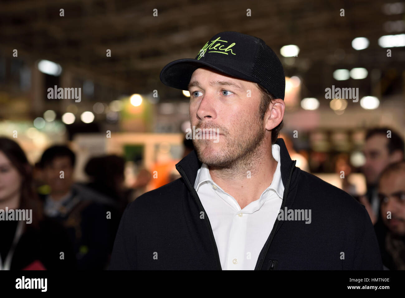 Monaco di Baviera, Germania. 5 Februrary, 2017. Bode Miller, famoso American alpine ski racer e campione olimpionico, camminando la ispo winter sports fieramilano a Monaco di Baviera in Germania per il giorno di apertura. Foto Stock