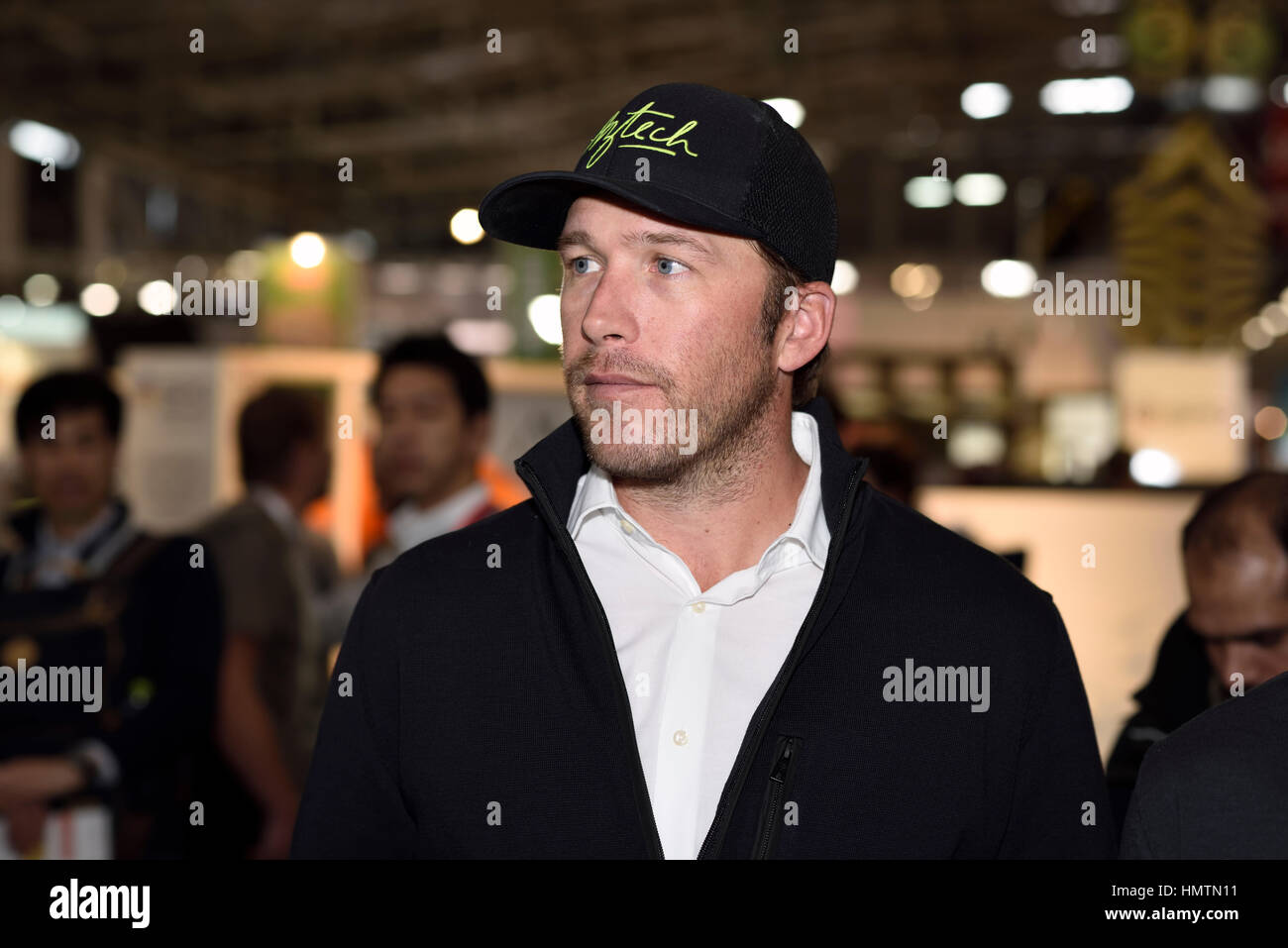 Monaco di Baviera, Germania. 5 Februrary, 2017. Bode Miller, famoso American alpine ski racer e campione olimpionico, camminando la ispo winter sports fieramilano a Monaco di Baviera in Germania per il giorno di apertura. Foto Stock