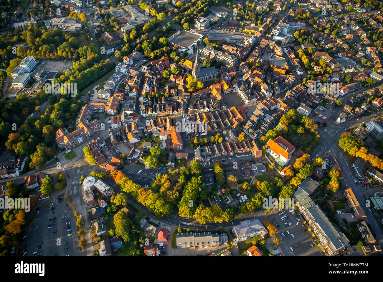 Centro storico della città Werne, vista aerea, Werne, distretto della Ruhr, Nord Reno-Westfalia, Germania Foto Stock