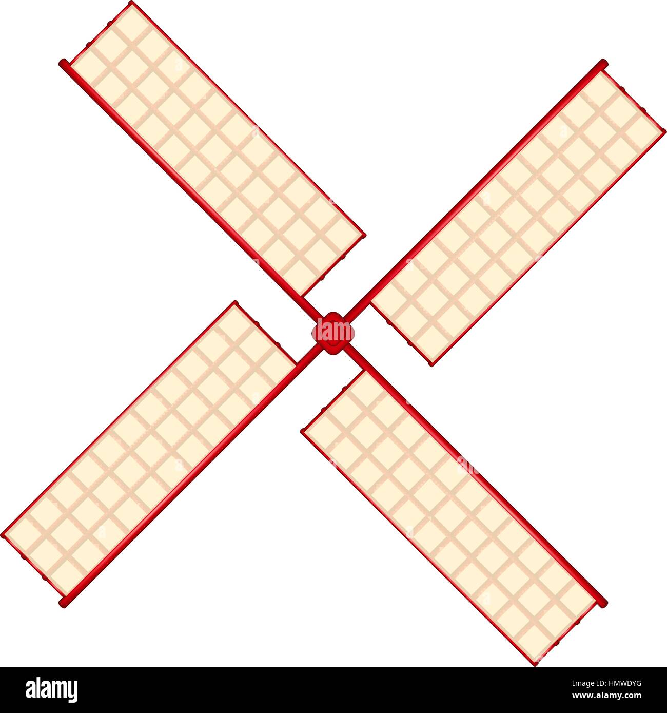 Il mulino a vento di legno in rosso su sfondo bianco Illustrazione Vettoriale