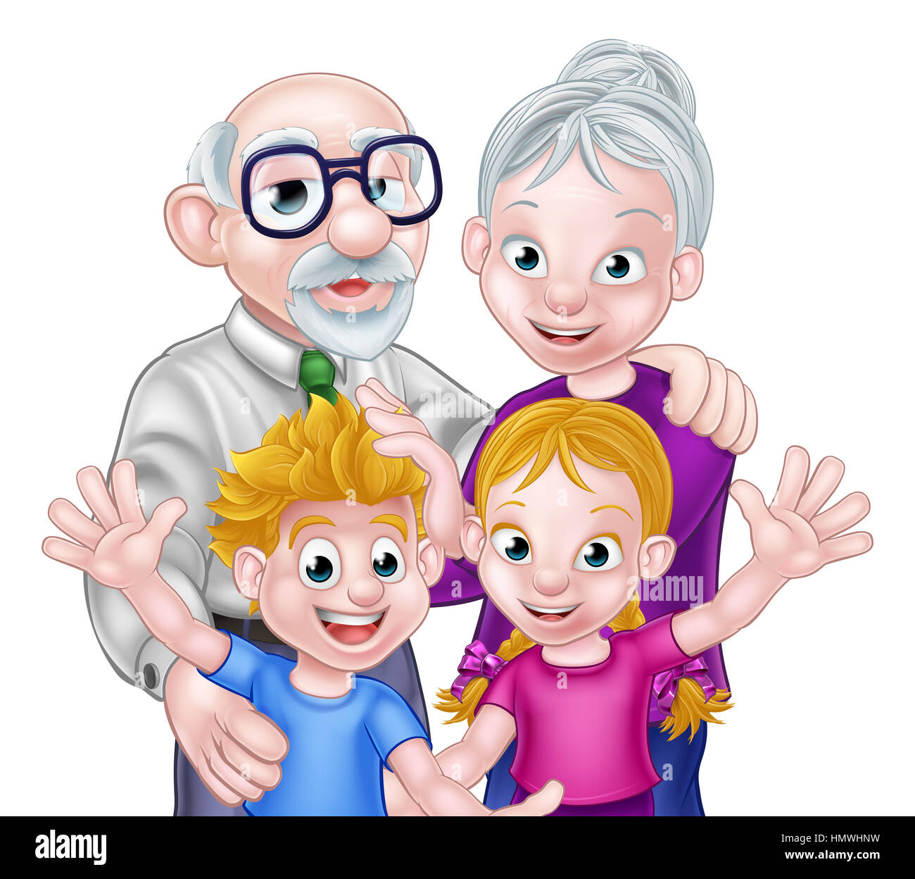 Scena familiare di ragazzi e nonni Foto Stock