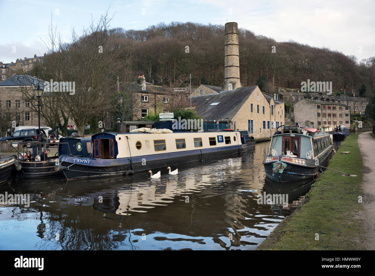 Il Rochdale Canal a Hebden Bridge, West Yorkshire, Regno Unito Foto Stock