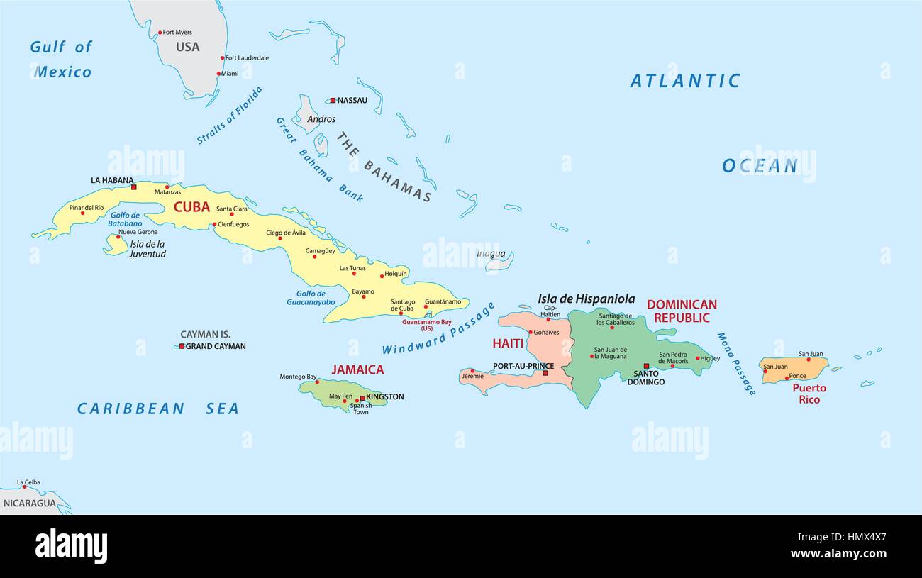 Antille maggiori mappa Illustrazione Vettoriale