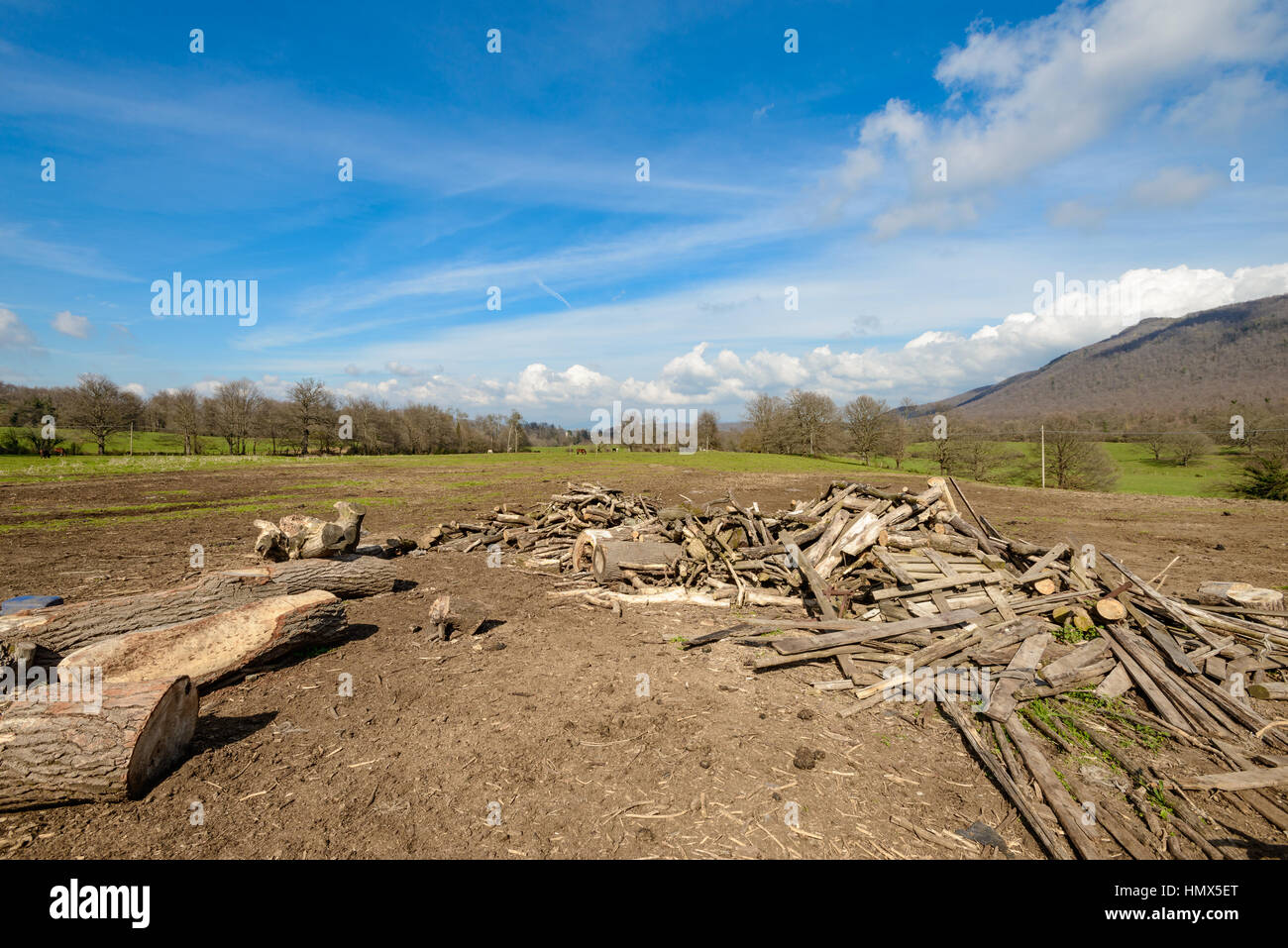 Paesaggio rurale con incredibile Cielo e nubi, verde collina e alcuni boschi Foto Stock Paesaggio rurale con incredibile Cielo e nubi, verde collina e alcuni boschi Foto Stock