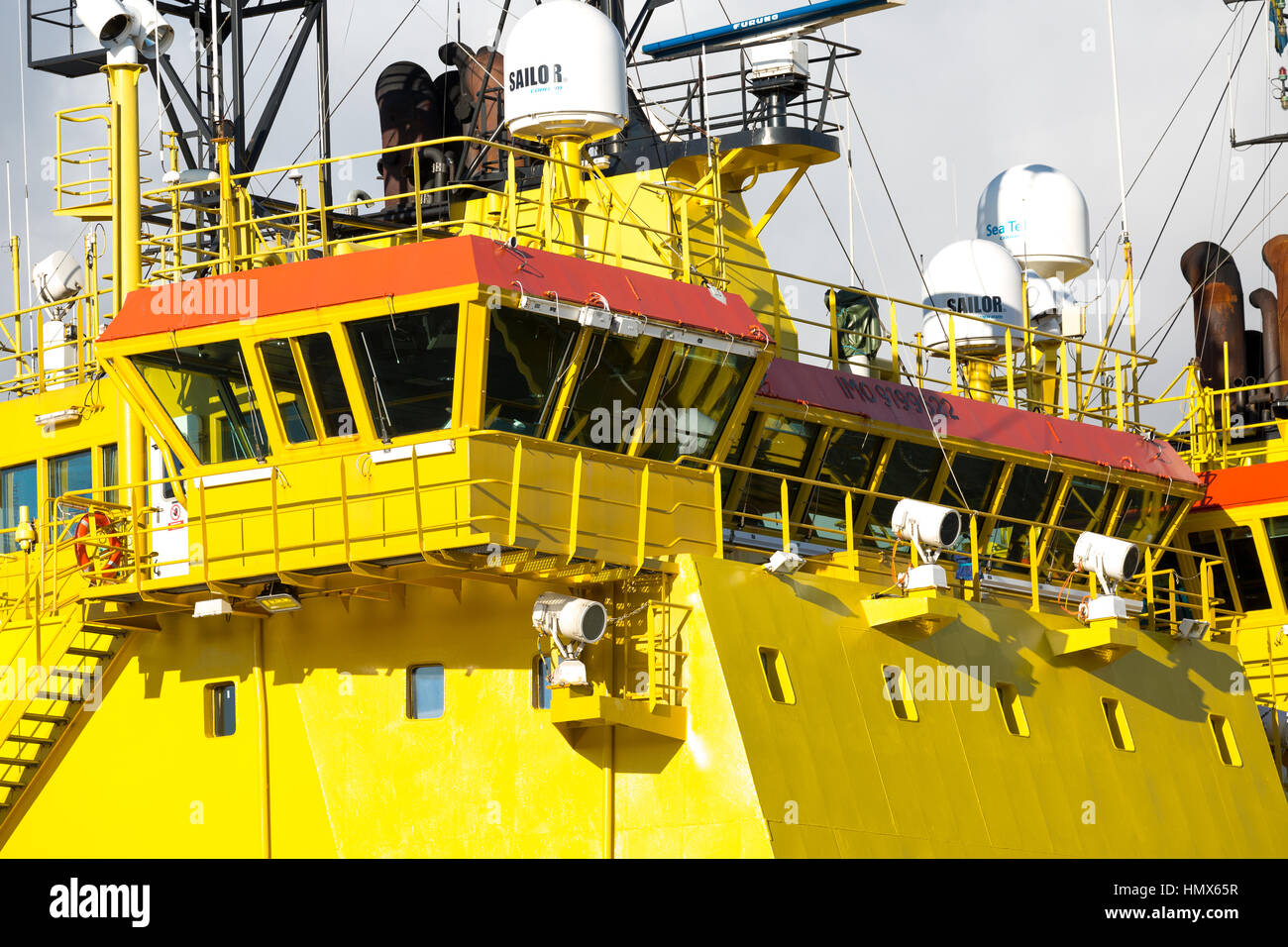 Viking giallo industria petrolifera approvvigionamento di navi ormeggiate Montrose Scozia UK Foto Stock