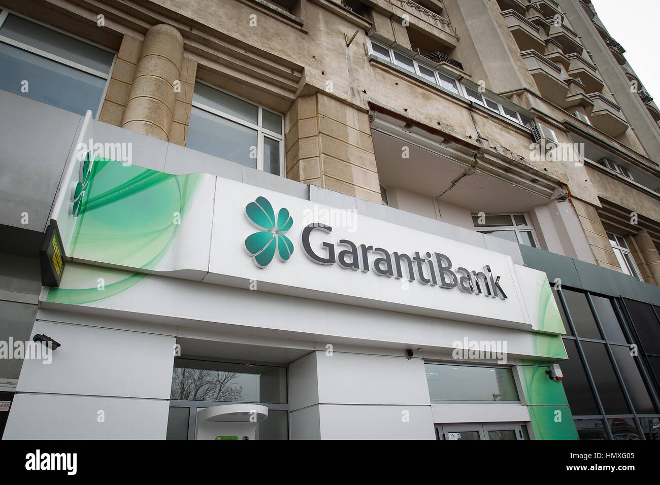 Bucarest, Romania. 06 feb 2017. Un ramo di Turco GarantiBank è visto il 6 febbraio, 2017. Credito: Willem Arriens/Alamy Live News Foto Stock