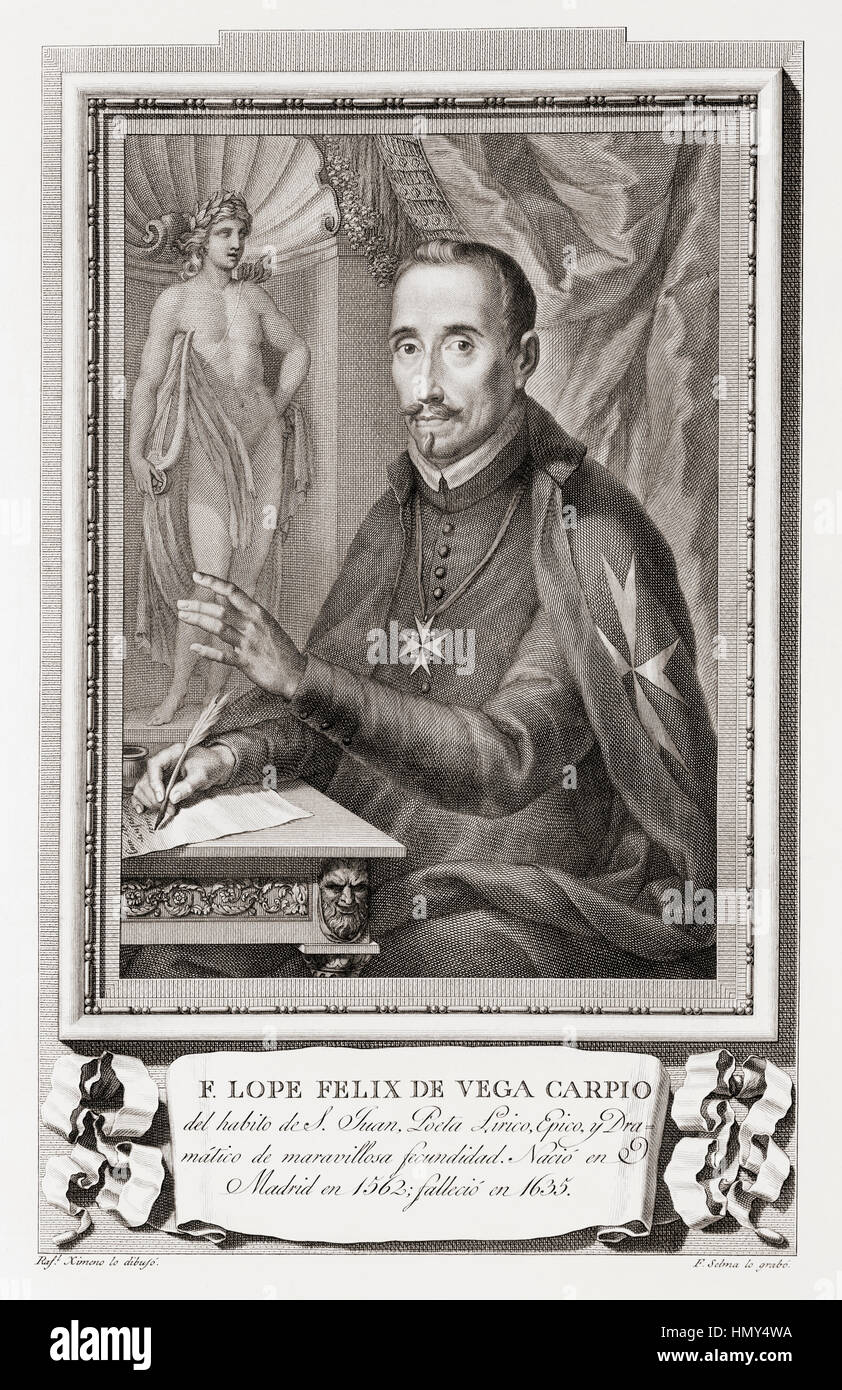 Félix Lope de Vega y Carpio, 1562 - 1635. Drammaturgo spagnolo, poeta e romanziere. Dopo un attacco in Retratos de Los Españoles Ilustres, pubblicato Madrid, 1791 Foto Stock