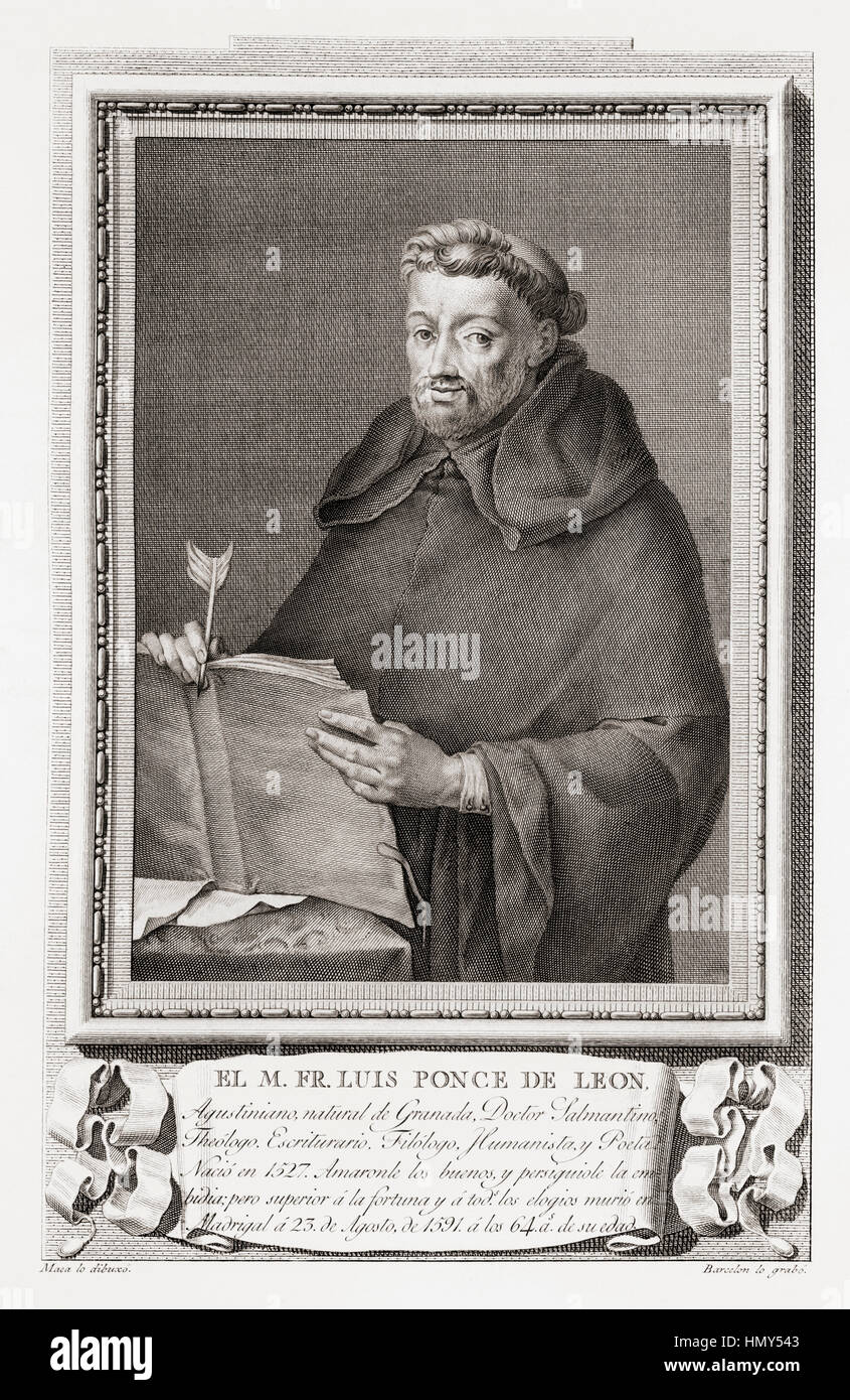 Luis de León,1527 - 1591. Spagnolo poeta lirico, frate agostiniano, teologo e accademico. Dopo un attacco in Retratos de Los Españoles Ilustres, pubblicato Madrid, 1791 Foto Stock