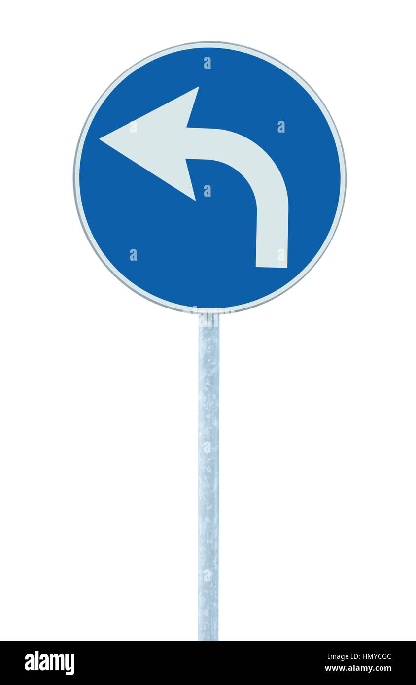 Girare a sinistra in avanti cartello stradale, blu round isolato il  traffico stradale segnaletica, freccia bianca icona e telaio cartello  stradale, polo grigia post Foto stock - Alamy