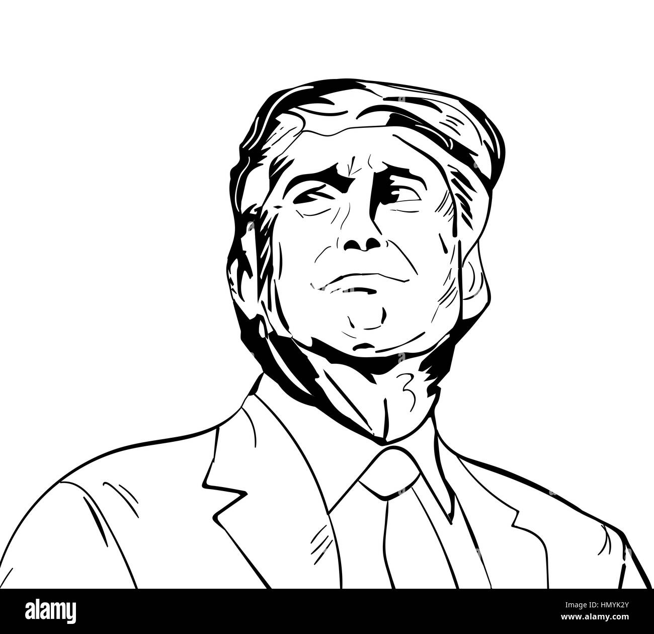 25 gennaio 2017: illustrazione del presidente americano Donald Trump realizzato a mano in stile draw Foto Stock