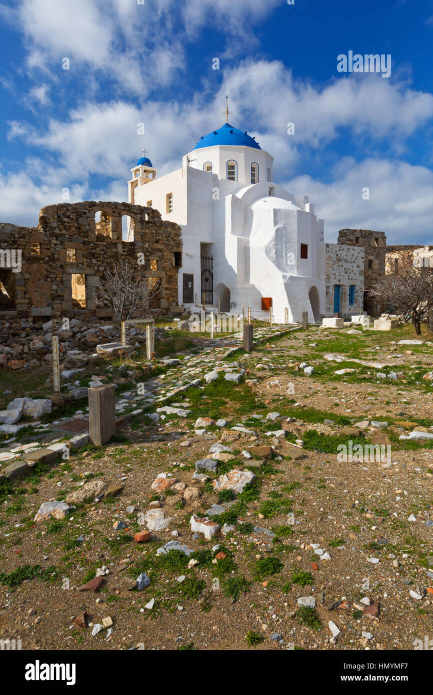 Il villaggio di Chora di Astipalea isola nel Dodecaneso isola gruppo nel sud-est del Mar Egeo. Foto Stock