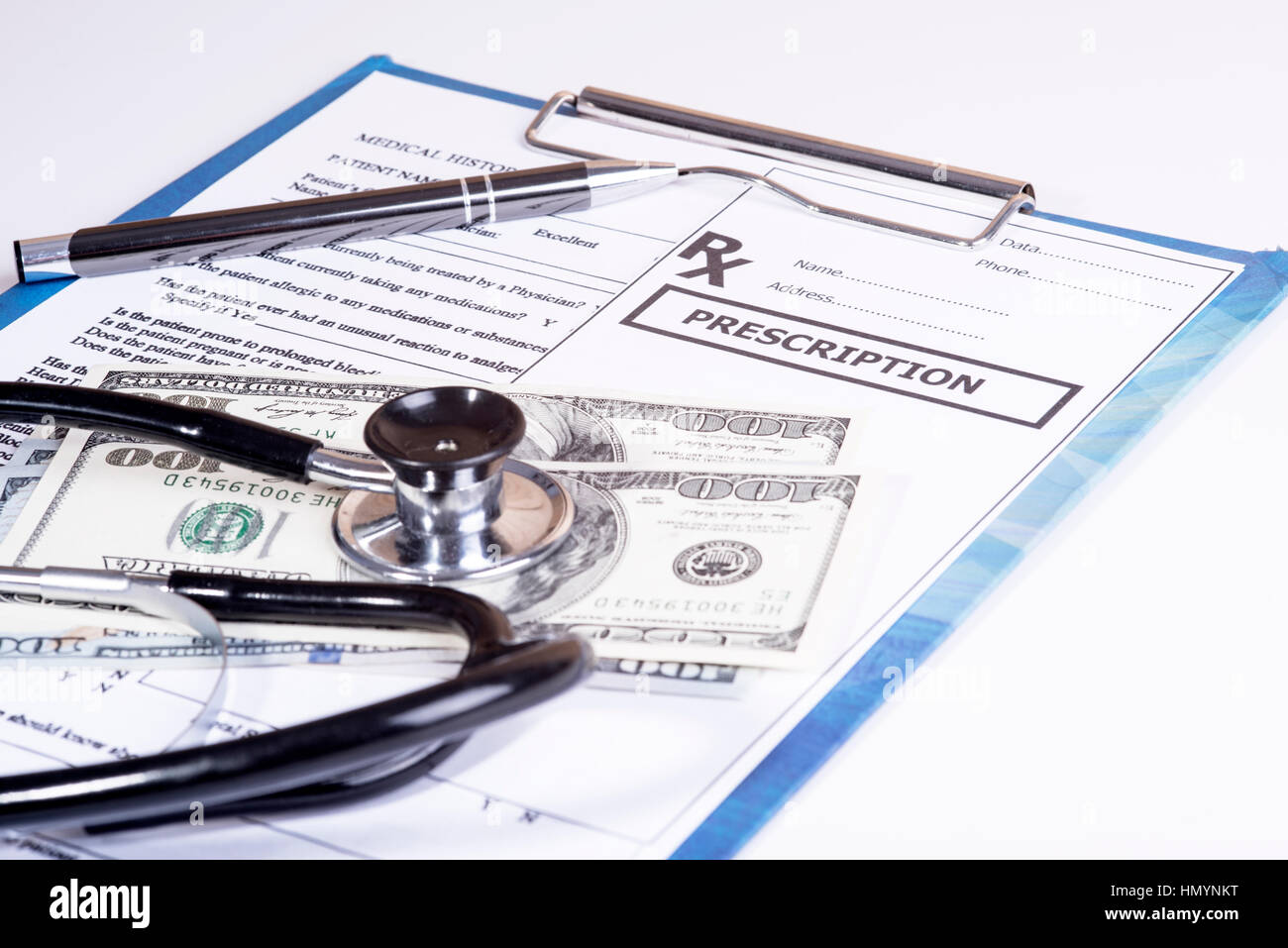 La storia medica questionario e denaro Foto Stock