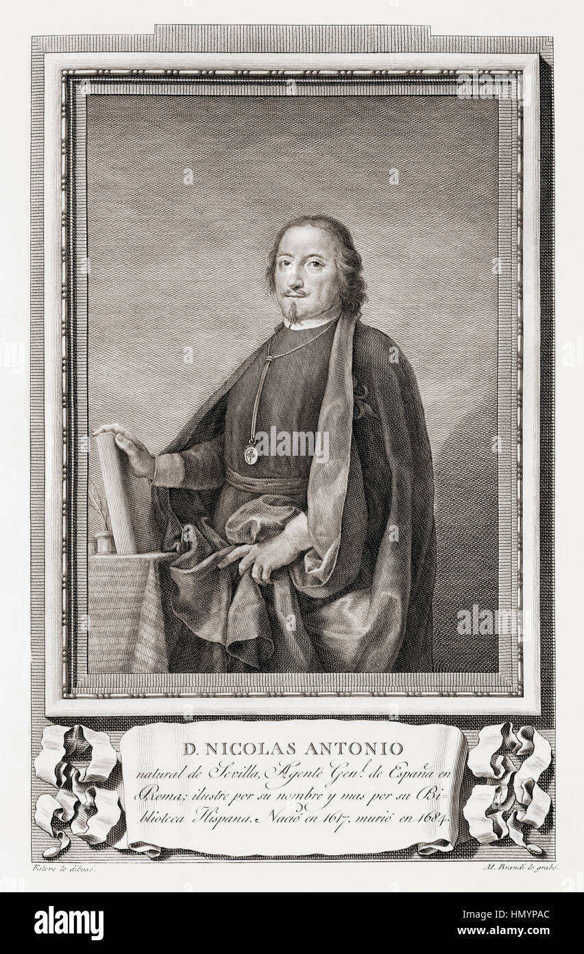 Nicolás Antonio, 1617 - 1684. Bibliographer spagnolo. Dopo un attacco in Retratos de Los Españoles Ilustres, pubblicato Madrid, 1791 Foto Stock