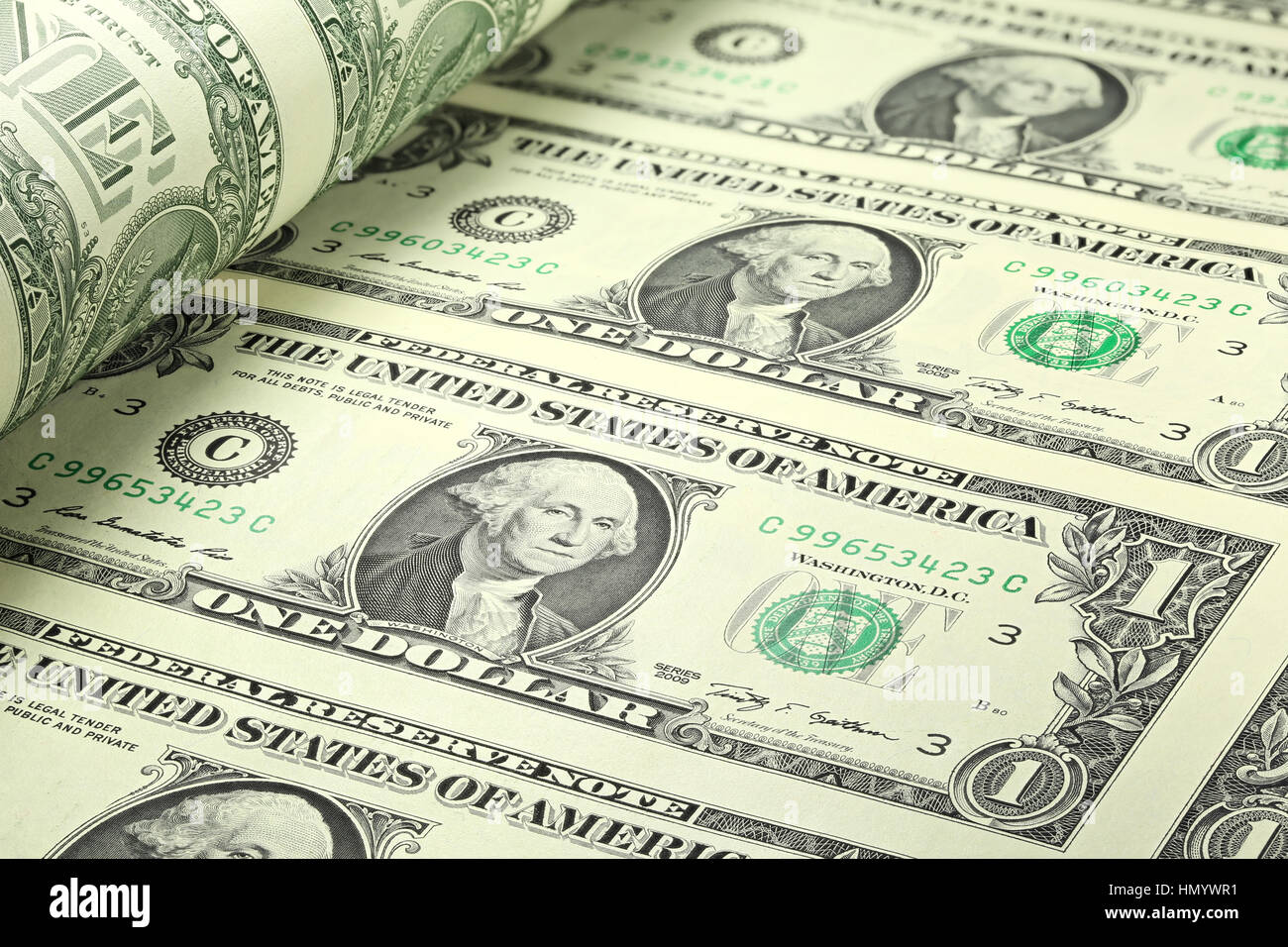 1 dollaro Usa foglio non tagliato Foto Stock