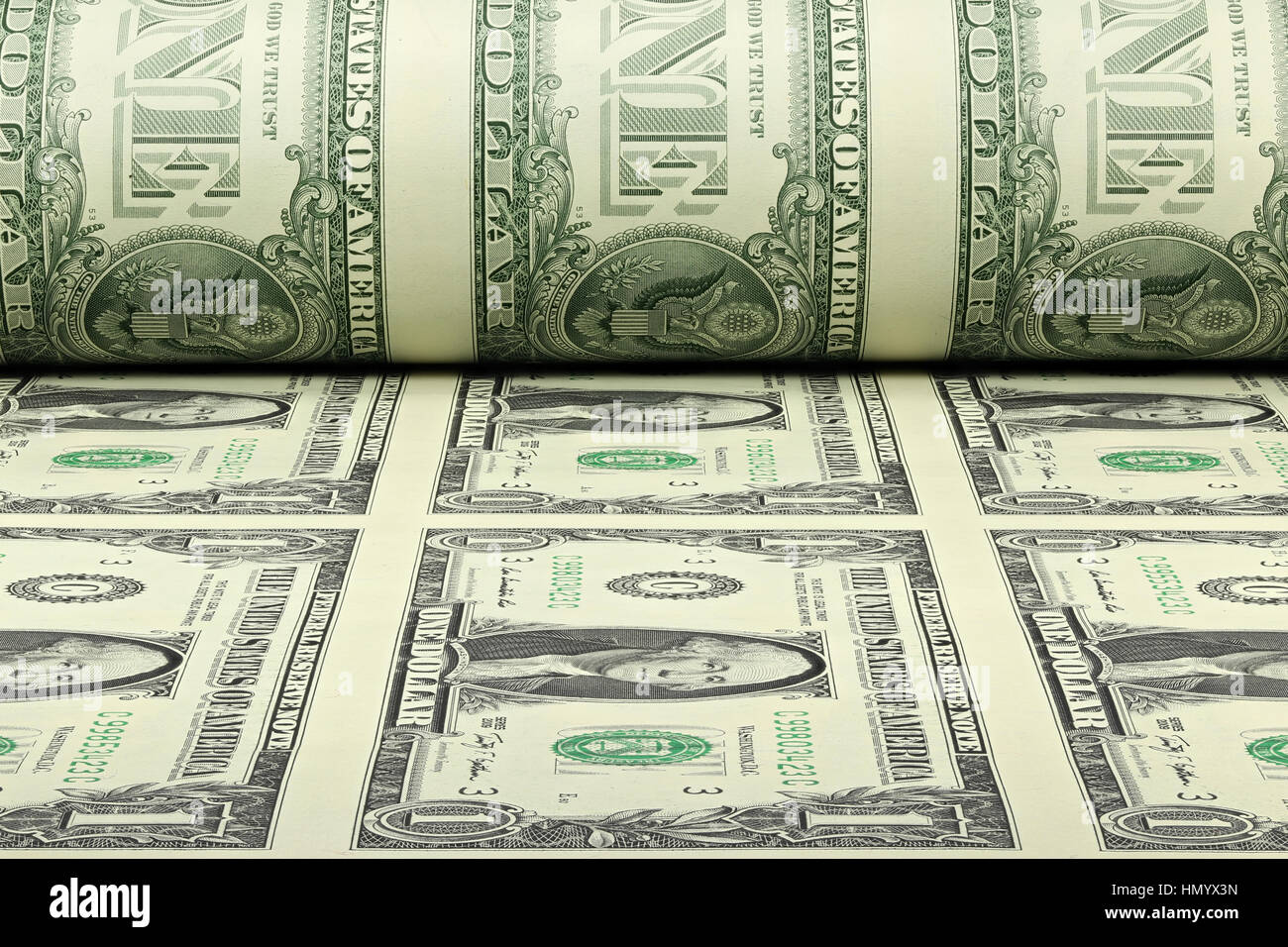 1 dollaro Usa foglio non tagliato Foto Stock