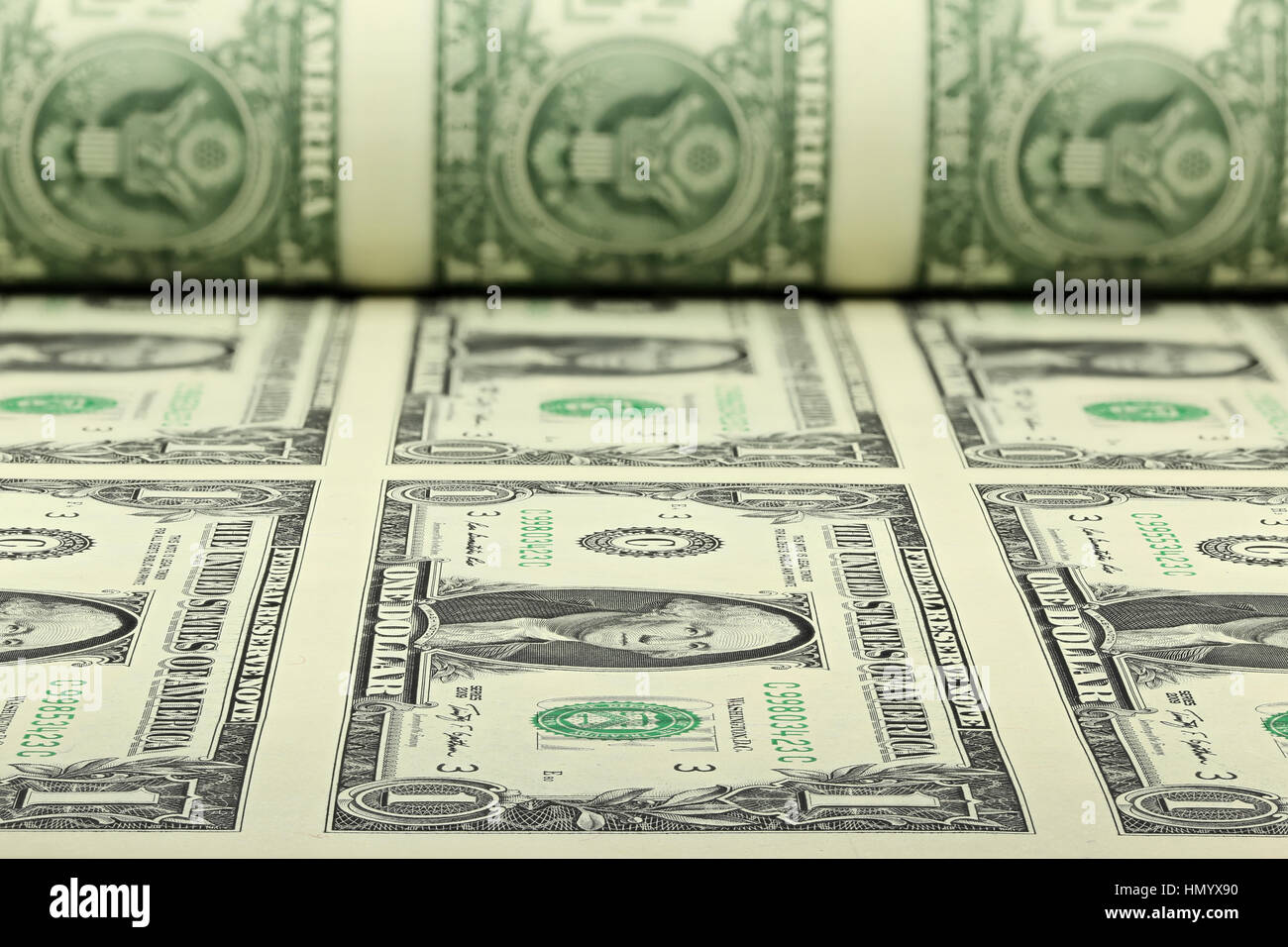 1 dollaro Usa foglio non tagliato Foto Stock