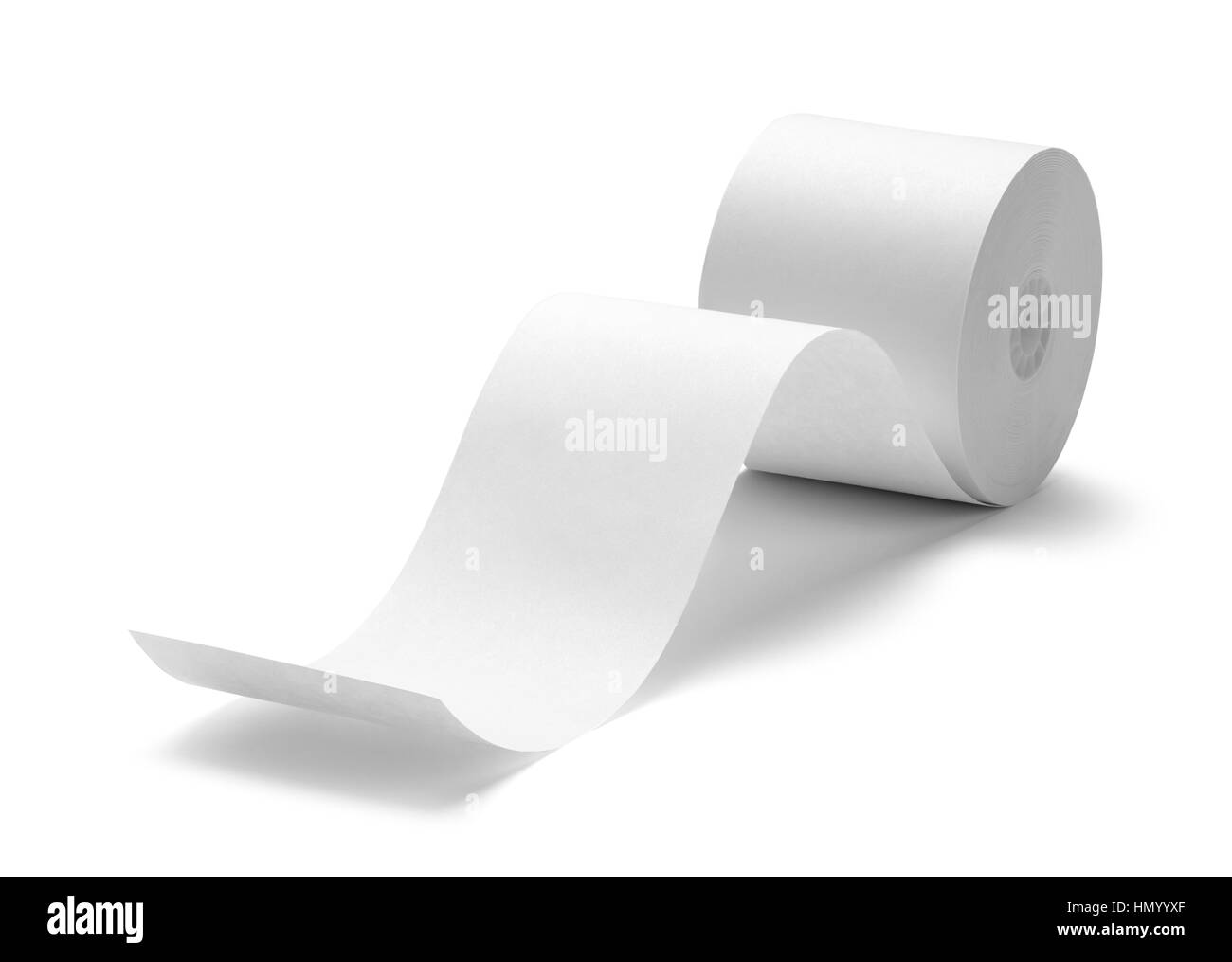 Bianco registratore di cassa ricevimento Roll isolati su sfondo bianco. Foto Stock
