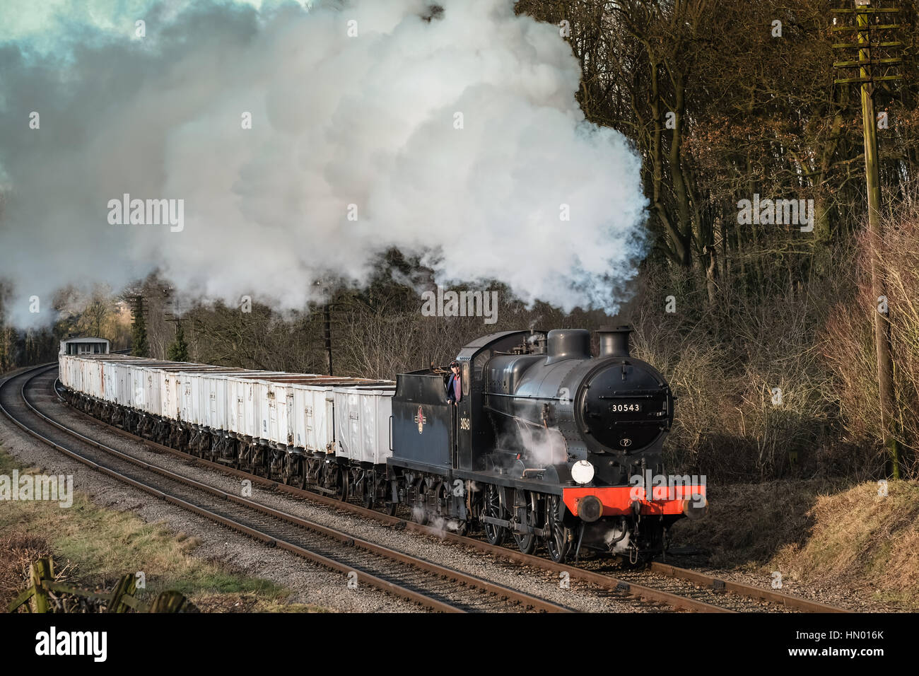 Sud della classe Q 0-6-0 n. 30543 avvicinando Kinchley Lane e Swithland viadotto sulla Grande Stazione Centrale, Febbraio 2017 Foto Stock