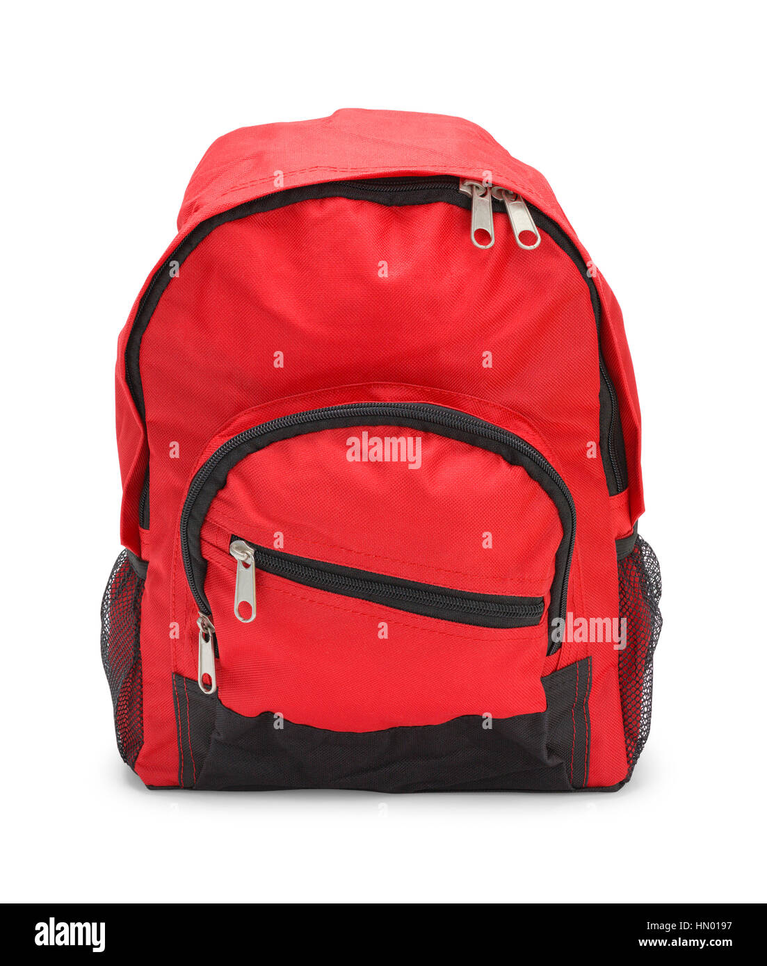 Completo di Red Borsa Scuola isolati su sfondo bianco. Foto Stock