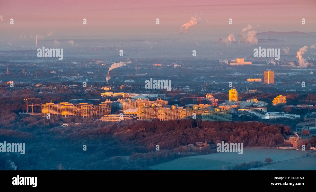 Sunrise a sfregare la Ruhr University di Bochum, distretto della Ruhr, Nord Reno-Westfalia, Germania Foto Stock