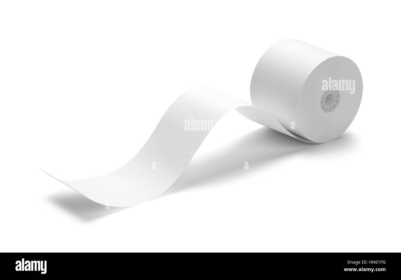 Bianco registratore di cassa ricevimento Roll isolati su sfondo bianco. Foto Stock