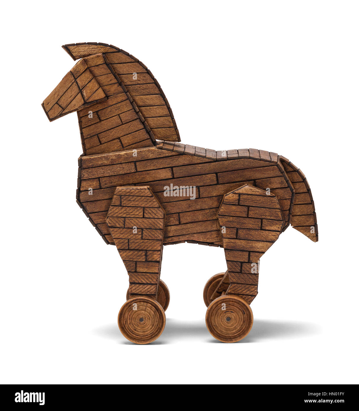 Legno di Trojan Horse isolati su sfondo bianco. Foto Stock