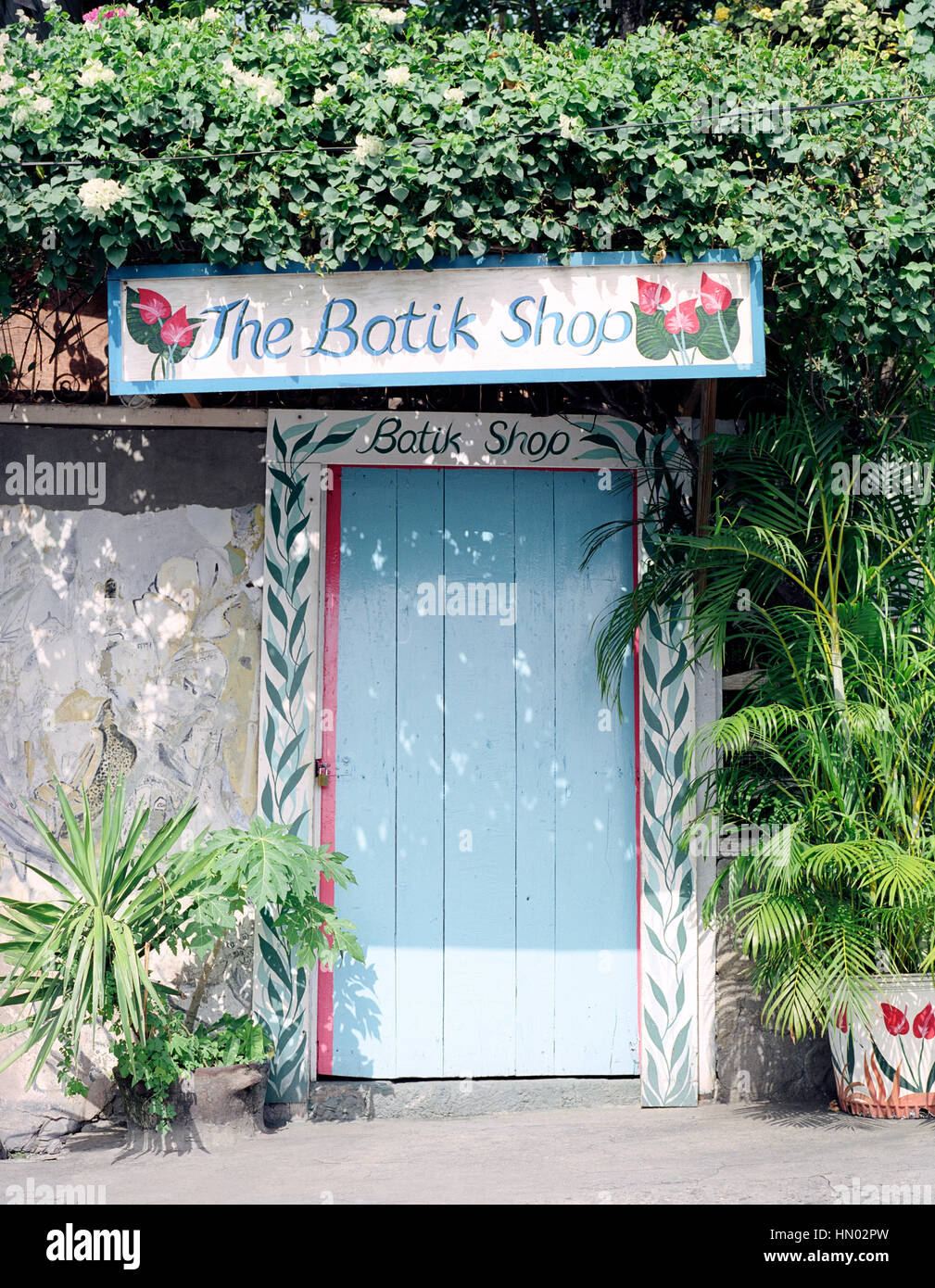 Un negozio di batik in Soufriere. Santa Lucia. Foto Stock