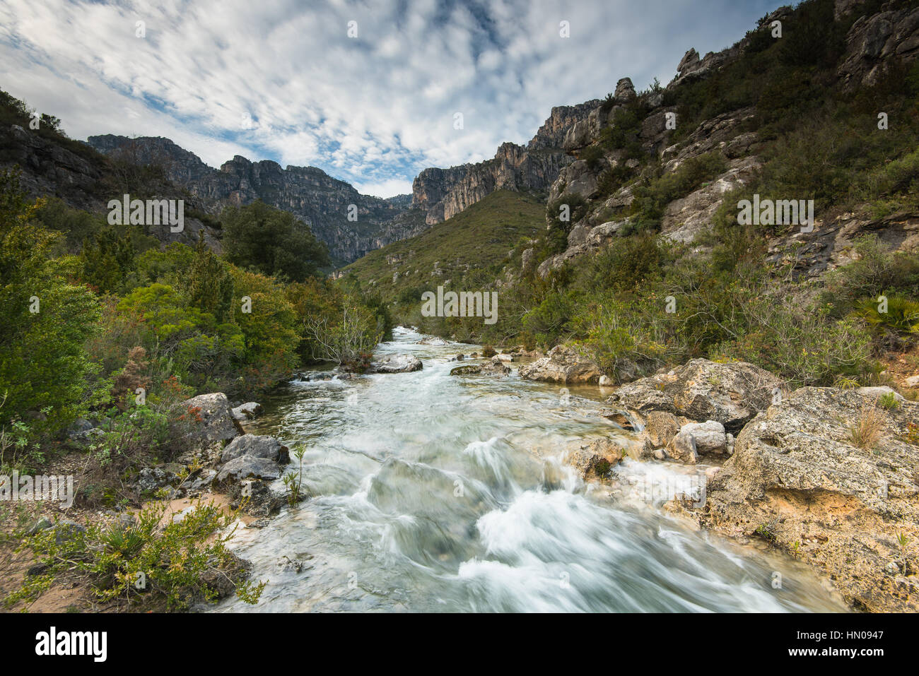 Che scorre veloce creek in Els porte parco naturale, Spagna Foto Stock