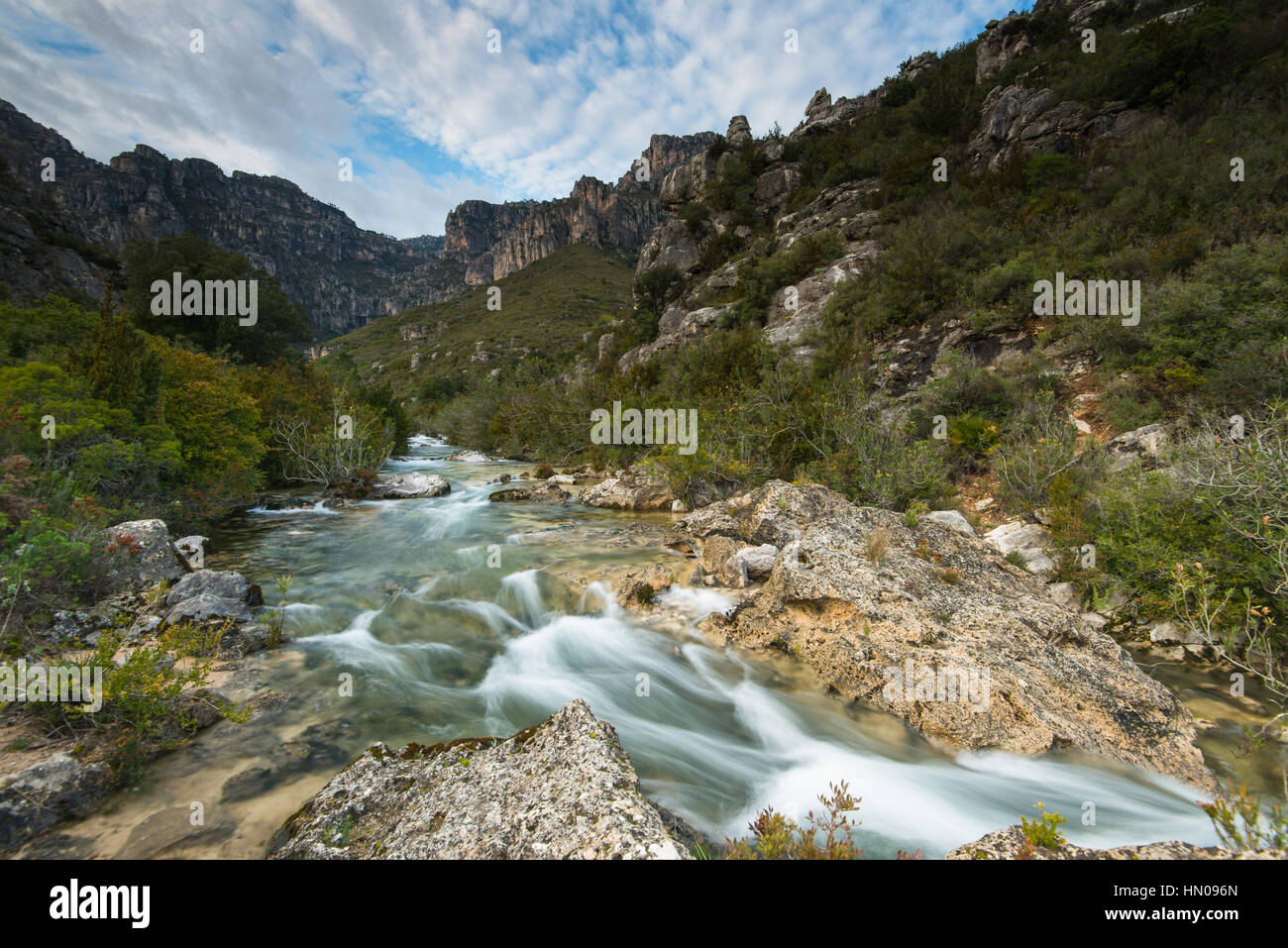 Che scorre veloce creek in Els porte parco naturale, Spagna Foto Stock