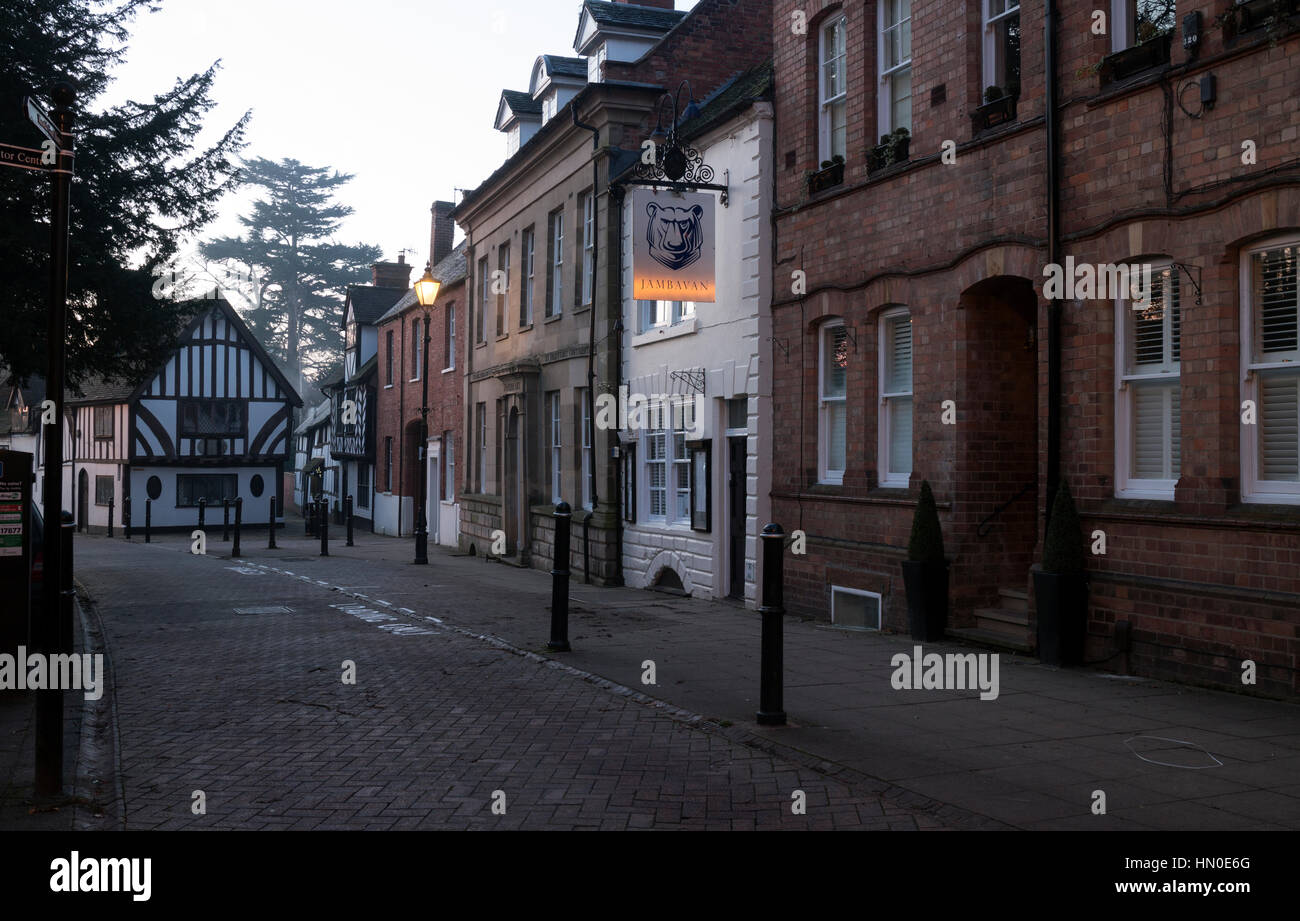 Castle Street all'alba, Warwick, Warwickshire, Regno Unito Foto Stock