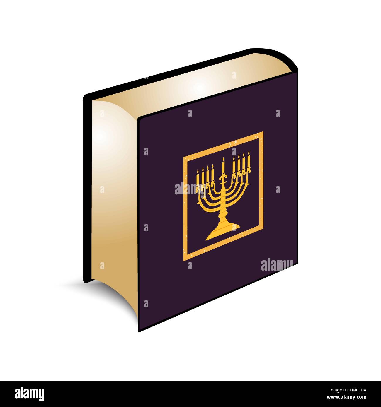 Illustrazione Vettoriale Jewish la Sacra Scrittura la Torah, su la copertina di un libro Menorah, Hanukkah di color oro. Illustrazione Vettoriale