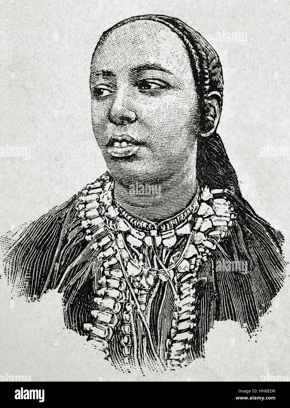 Taytu Betul (1851-1918). Imperatrice consorte dell'Impero etiopico (1889-1913) e la terza moglie dell'imperatore Menelik II d'Etiopia. Ritratto. Incisione. 'La Ilustracion artistica", 1896. Foto Stock