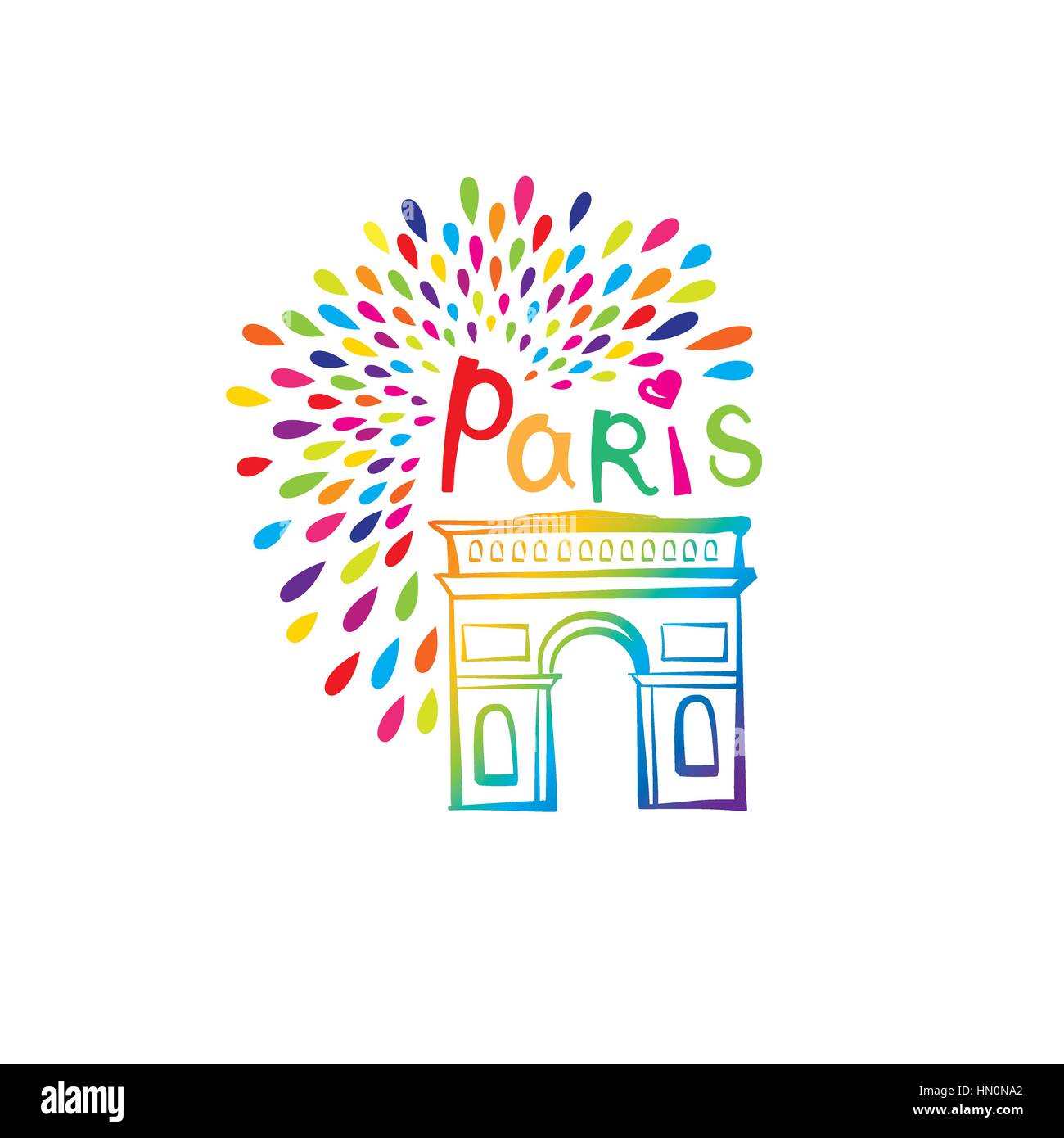 Segno di Parigi. francese famoso Arc de Triomphe. viaggiare in Francia etichetta. Parigi icona architettonica con caratteri Illustrazione Vettoriale