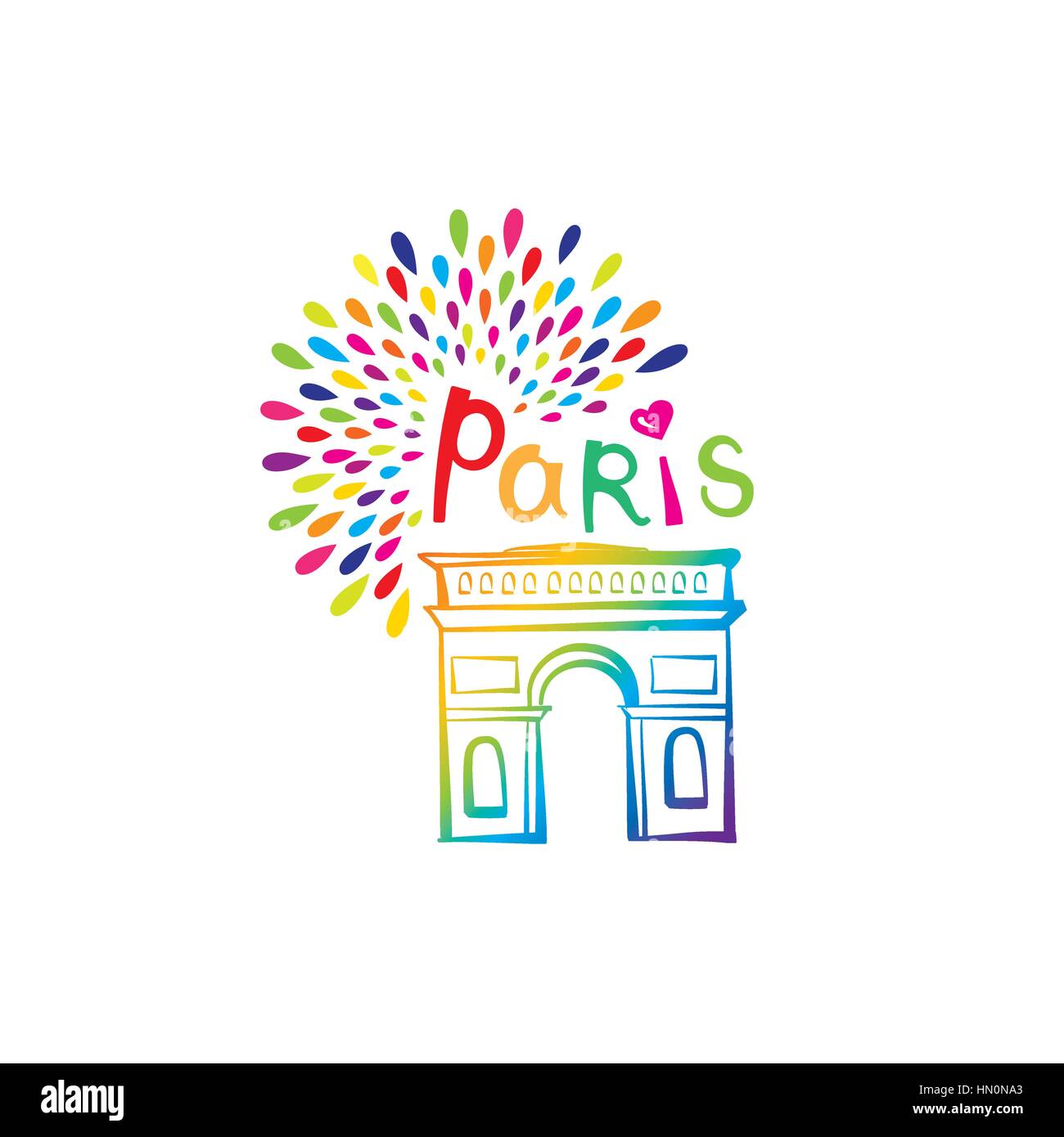 Segno di Parigi. francese famoso Arc de Triomphe. viaggiare in Francia etichetta. Parigi icona architettonica con caratteri Illustrazione Vettoriale