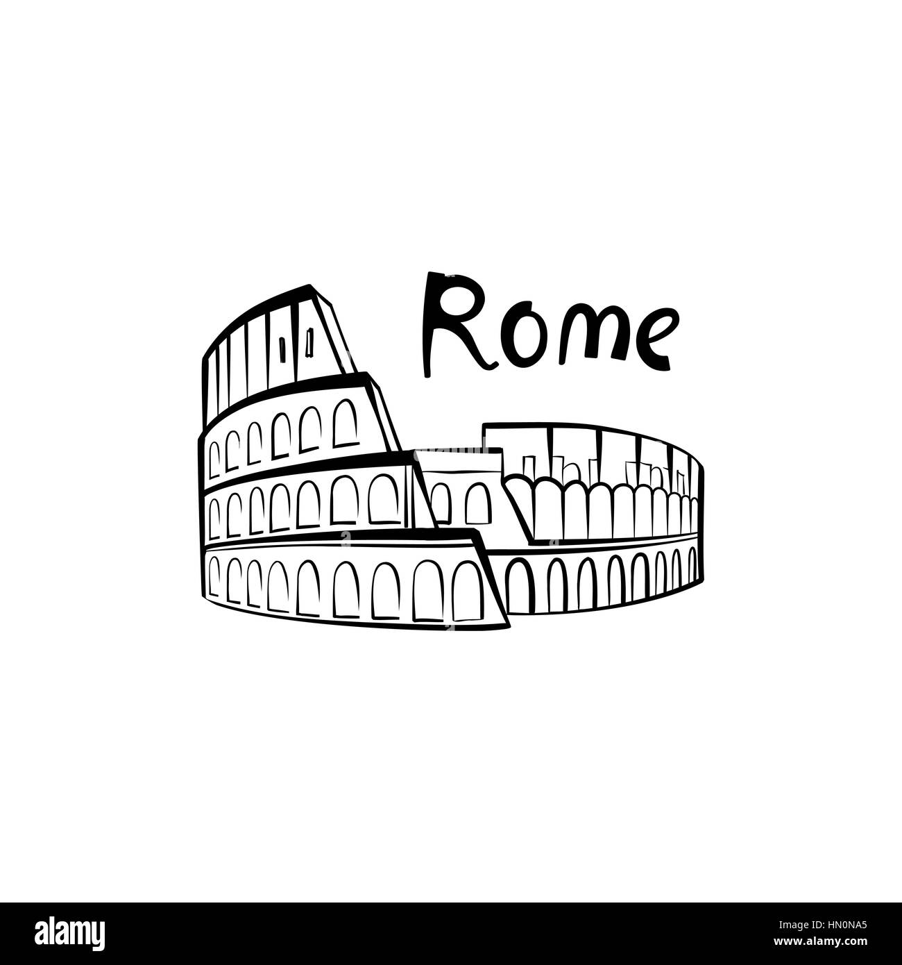Roma Colosseo segno. italiano famoso Colosseo. Viaggiare in Italia etichetta. Roma icona architettonica con caratteri Illustrazione Vettoriale