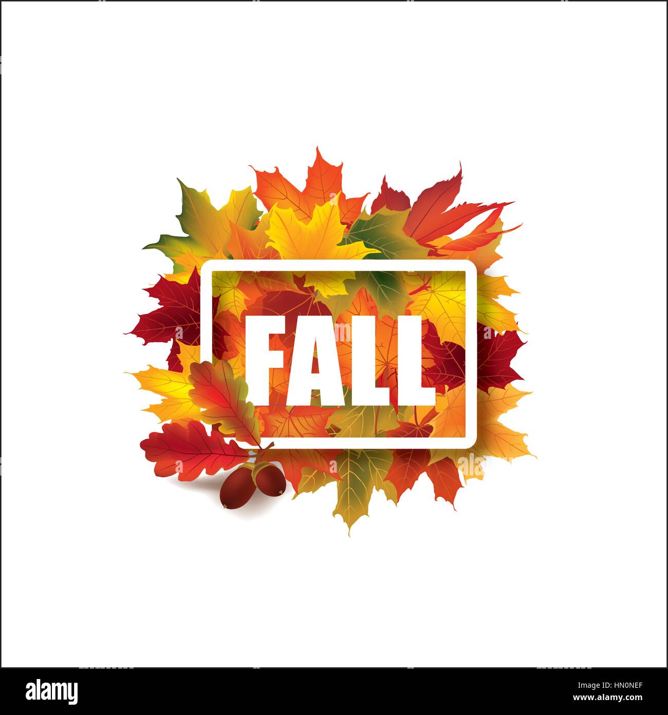 Foglie di autunno segno. autumn leaf frame. simbolo della natura con la caduta di scritte isolate su sfondo bianco. Illustrazione Vettoriale