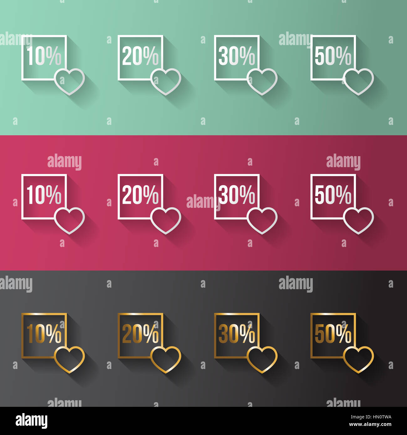 Grande vendita 10% 20% 40% 50%. Il giorno di San Valentino. Illustrazione Vettoriale. Foto Stock