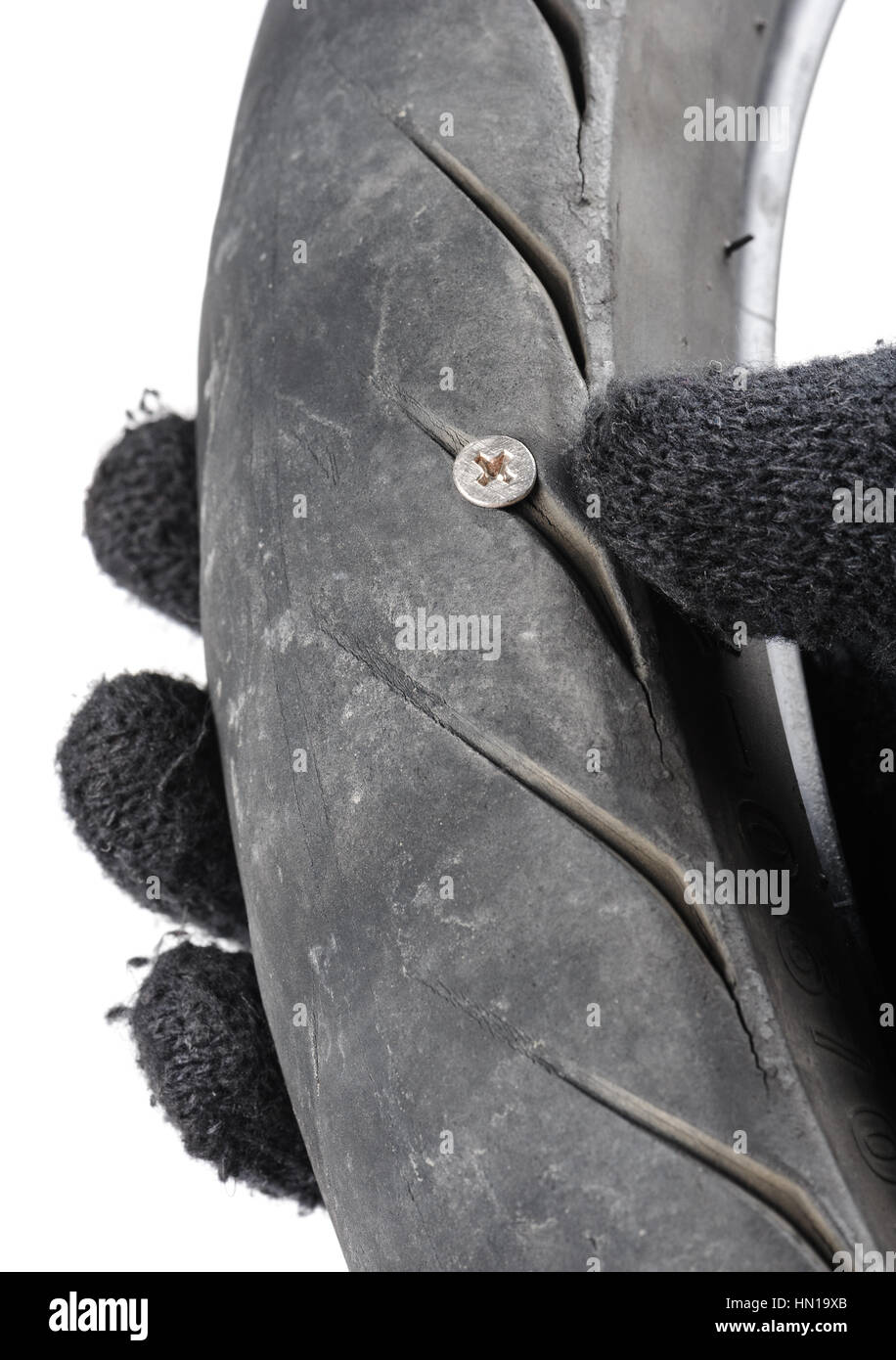 Vite di puncturing chiodo per pneumatici moto. Foto Stock