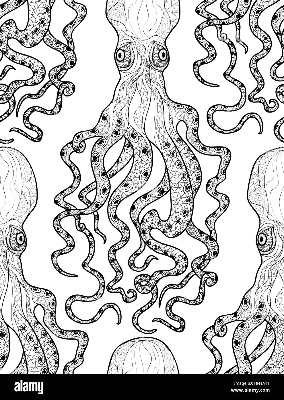 Il polpo seamless pattern. mare Mostro ornamento. vita marina sfondo piastrellato. pesce subacquea motivo ornamentale. Illustrazione Vettoriale