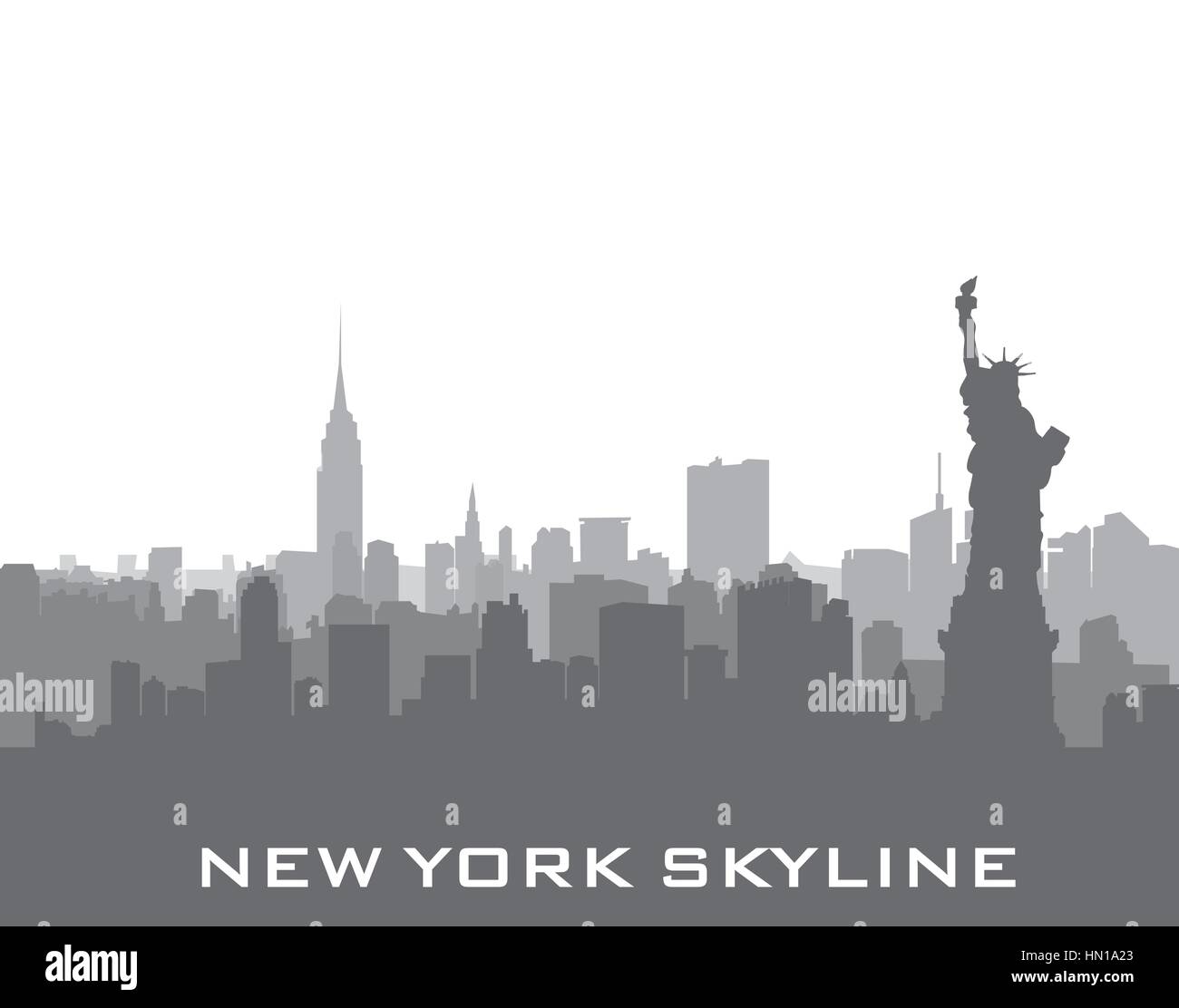 New york, Stati Uniti d'America skyline background. città silhouette con libertà monumento. american landmarks. urban paesaggio architettonico. cityscape con la famosa bui Illustrazione Vettoriale