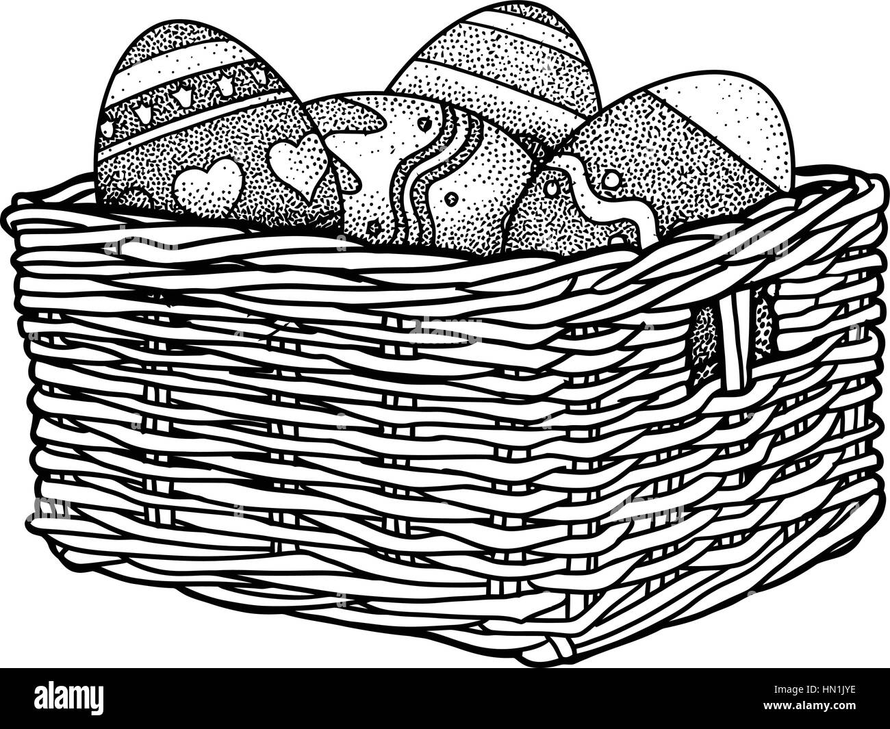 Uova di Pasqua in un cestello di illustrazione, disegno, incisione Illustrazione Vettoriale