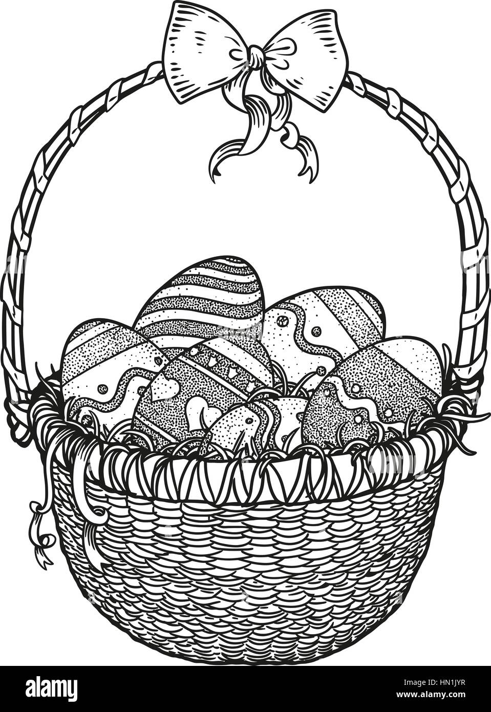 Uova di Pasqua in un cestello con nastro illustrazione, disegno, incisione  Immagine e Vettoriale - Alamy