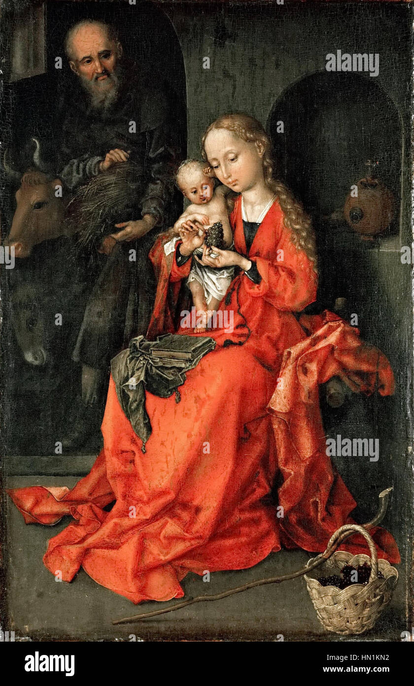 Questa incisione di Martin Schongauer, noto per la sua maestria nell'incisione in metallo, mostra dettagli intricati e forme espressive. L'opera di Schongauer in genere presenta soggetti religiosi con particolare attenzione alle emozioni drammatiche e ai dettagli. Foto Stock