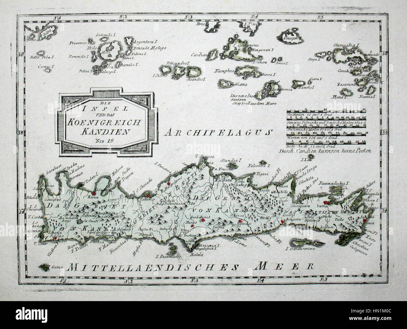 Mappa di Creta nel 1791 da Reilly 019 Foto Stock