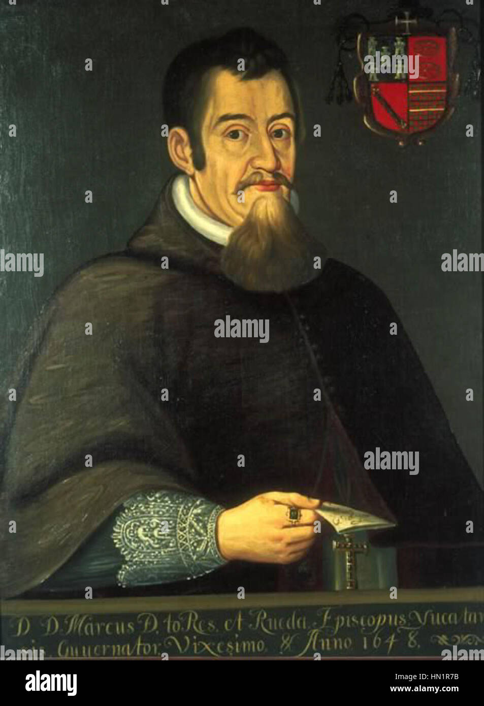 Marcos de Torres y Rueda era un artista il cui lavoro rifletteva le tradizioni della pittura barocca spagnola. I suoi pezzi spesso raffiguravano soggetti religiosi e figure nobili, evidenziando l'uso drammatico di luci e ombre tipiche dello stile barocco. Foto Stock